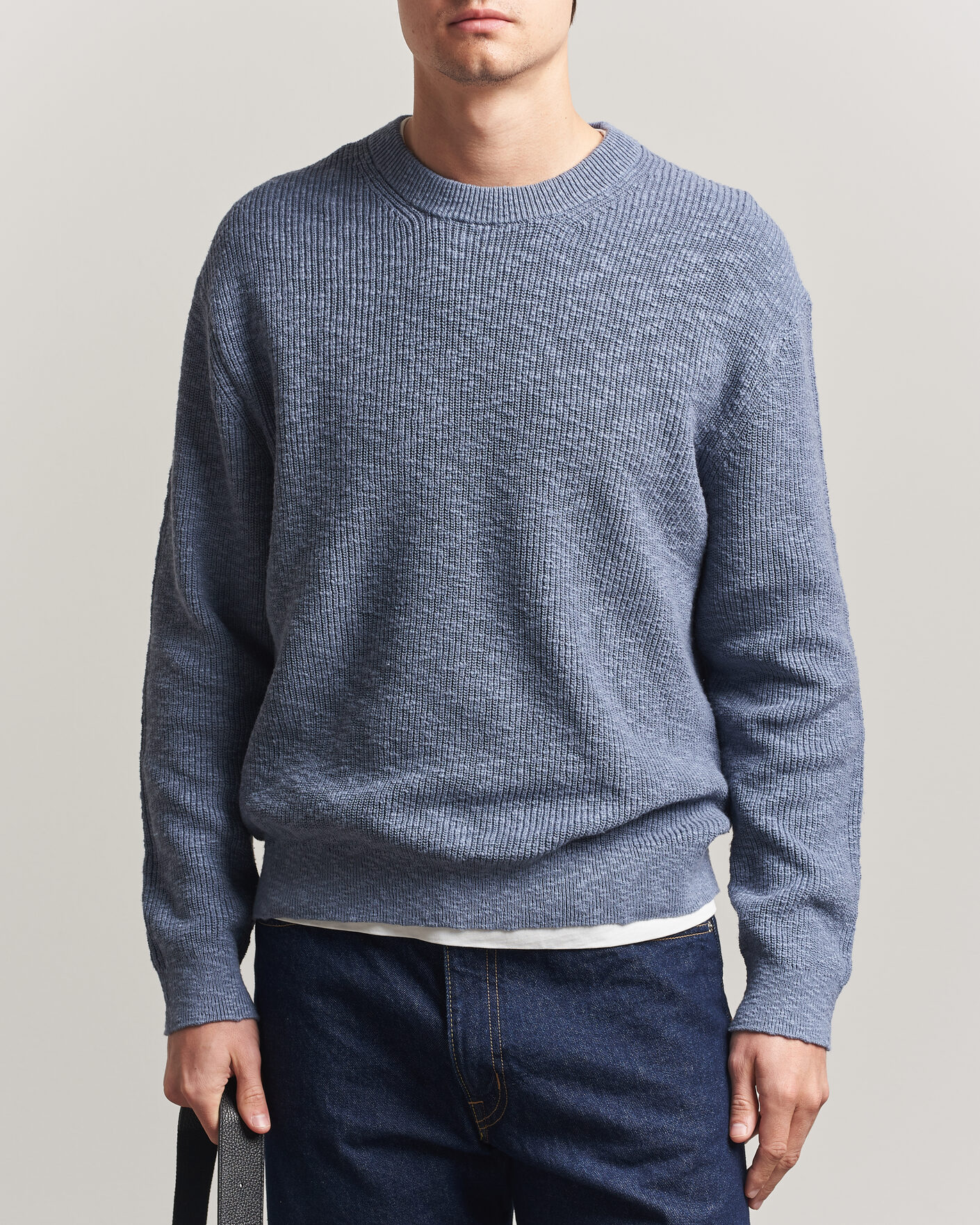 Heren | Truien | NN07 | Russell Cotton Knitted Sweater Stone Blue