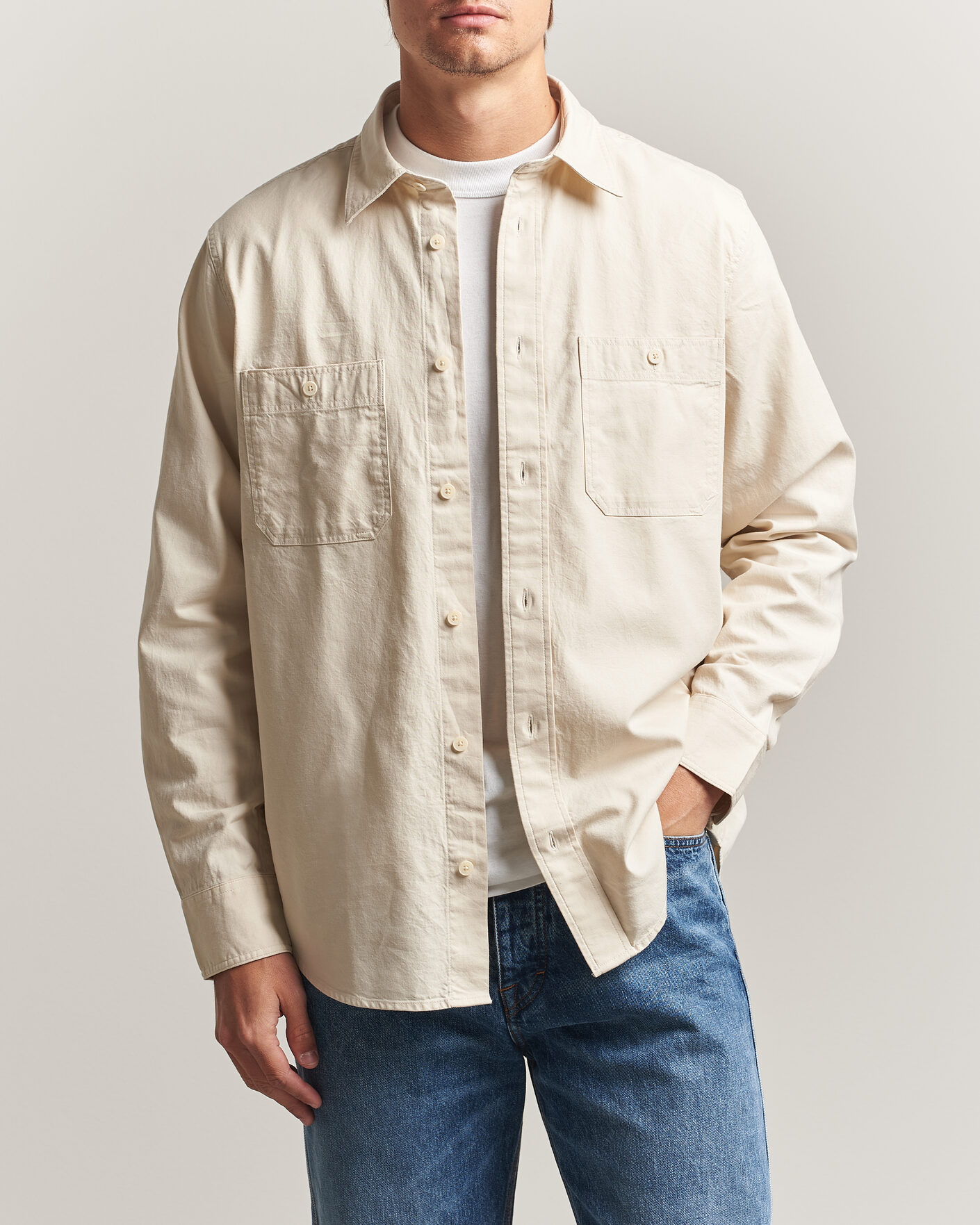 Heren | Overhemden | NN07 | Colby Twill Overshirt Ivory