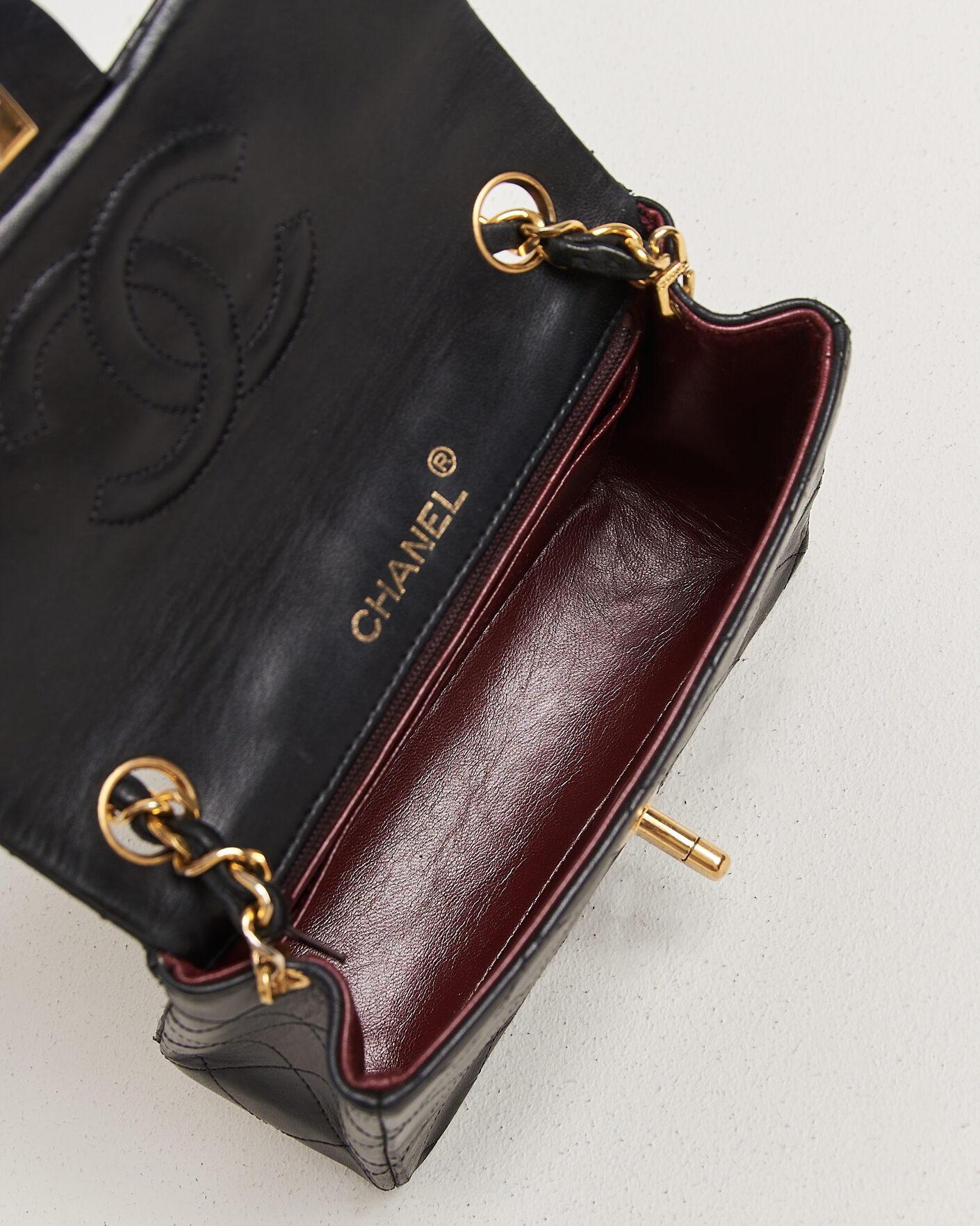 Heren | Chanel Pre-Owned Classic Mini Single Flap Square Bag Black | Chanel Pre-Owned | Classic Mini Single Flap Square Bag Black