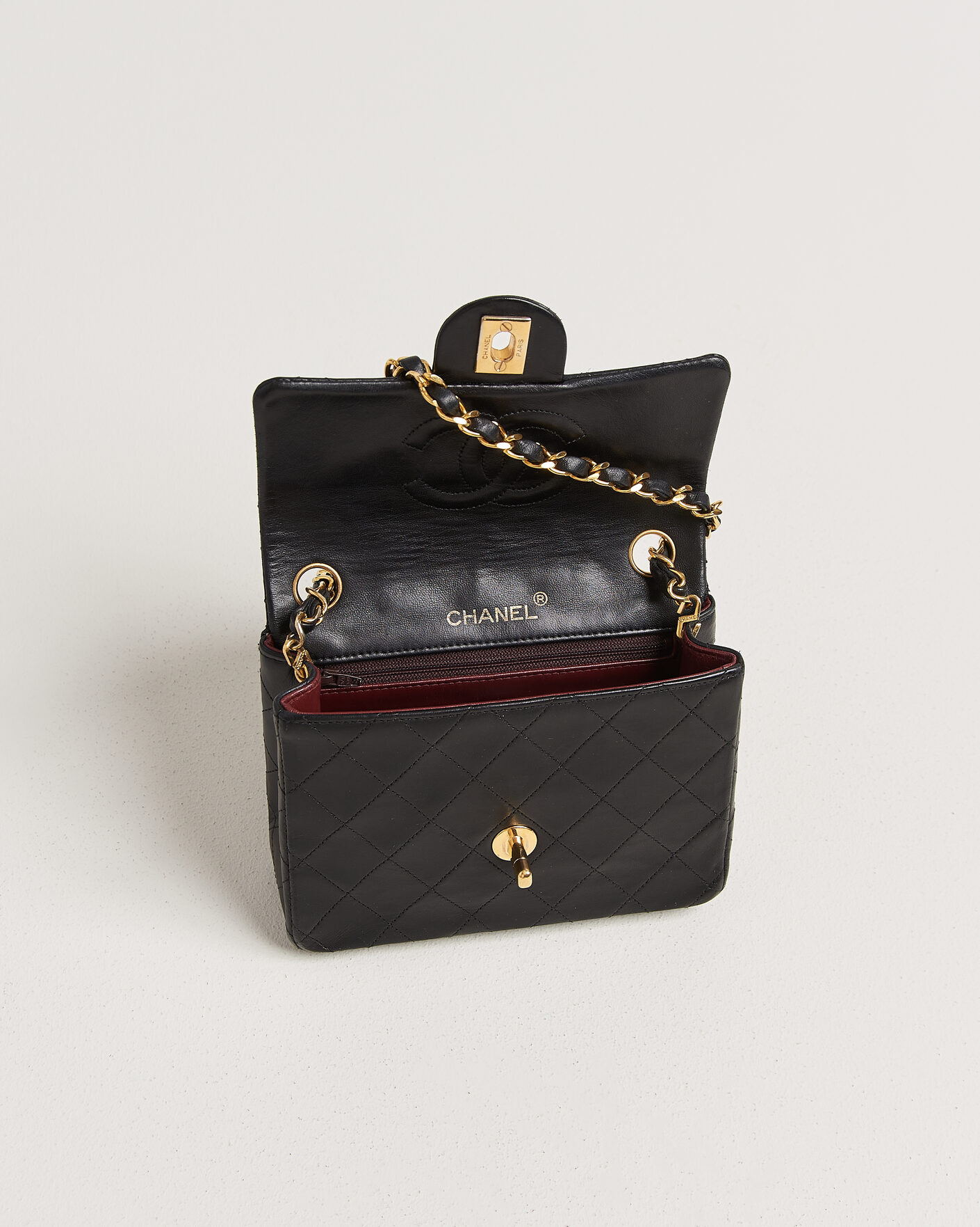 Heren | Chanel Pre-Owned Classic Mini Single Flap Square Bag Black | Chanel Pre-Owned | Classic Mini Single Flap Square Bag Black