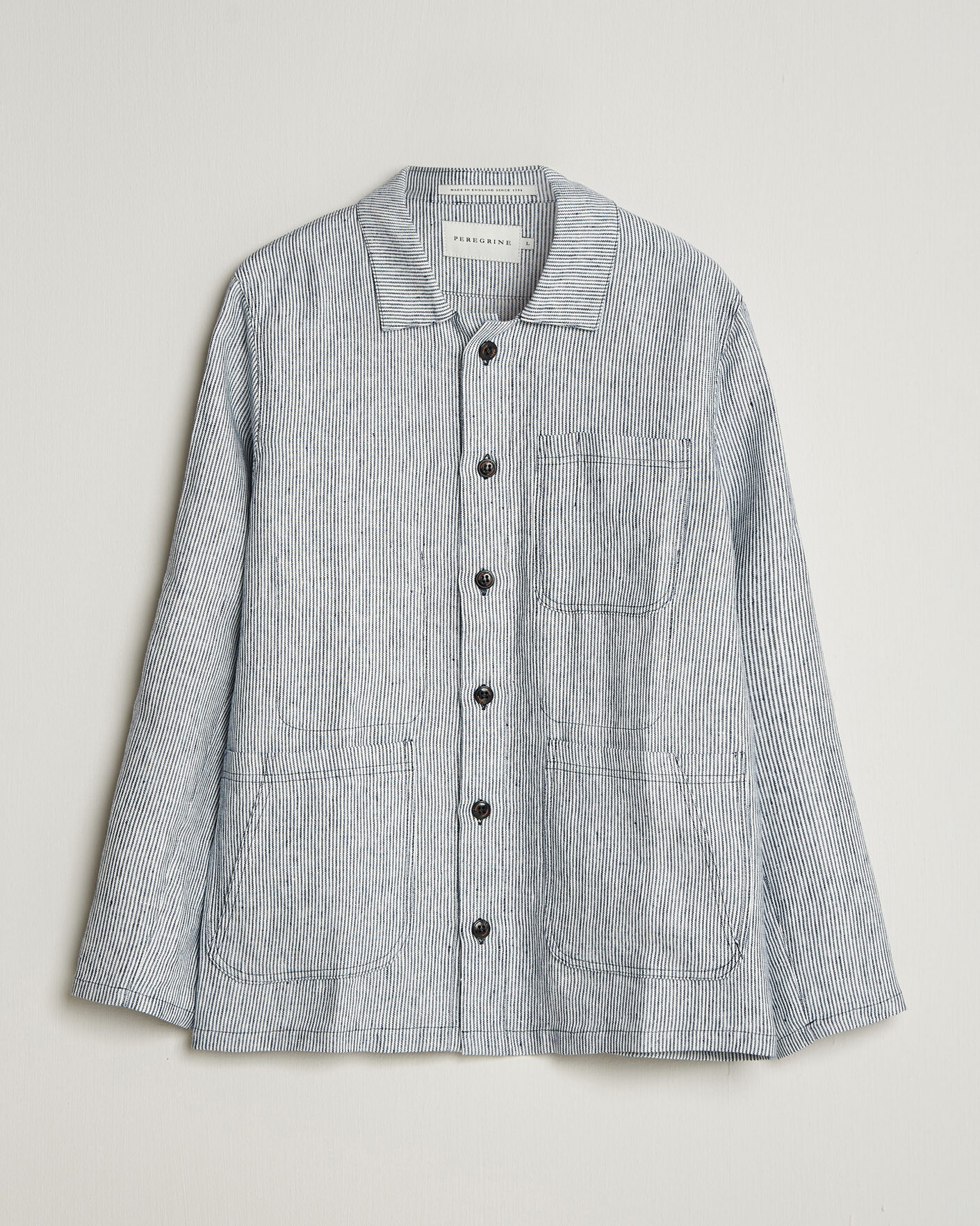 Heren | Overhemden | Peregrine | Windsor Linen Shacket Navy Stripe