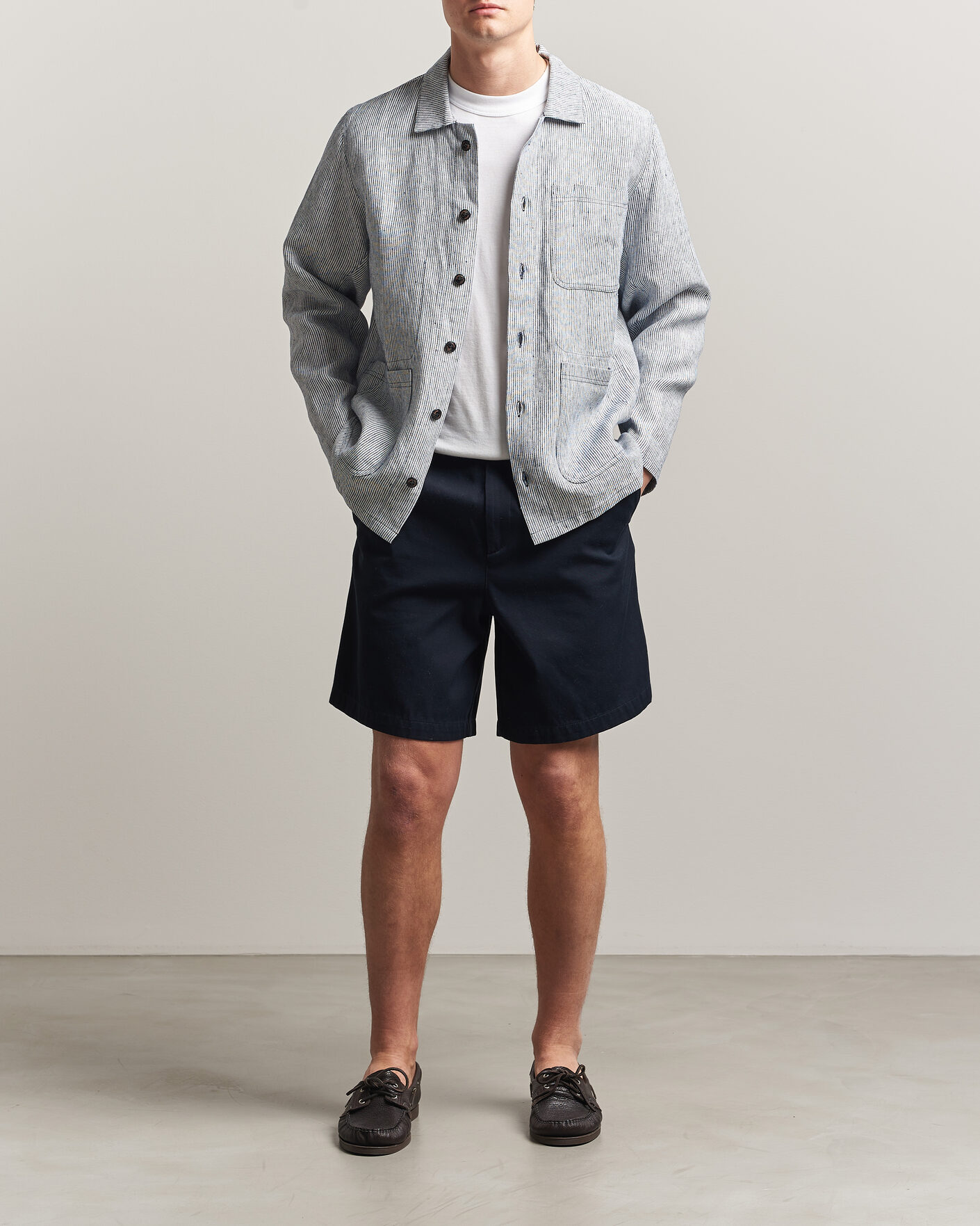 Heren | Overhemden | Peregrine | Windsor Linen Shacket Navy Stripe