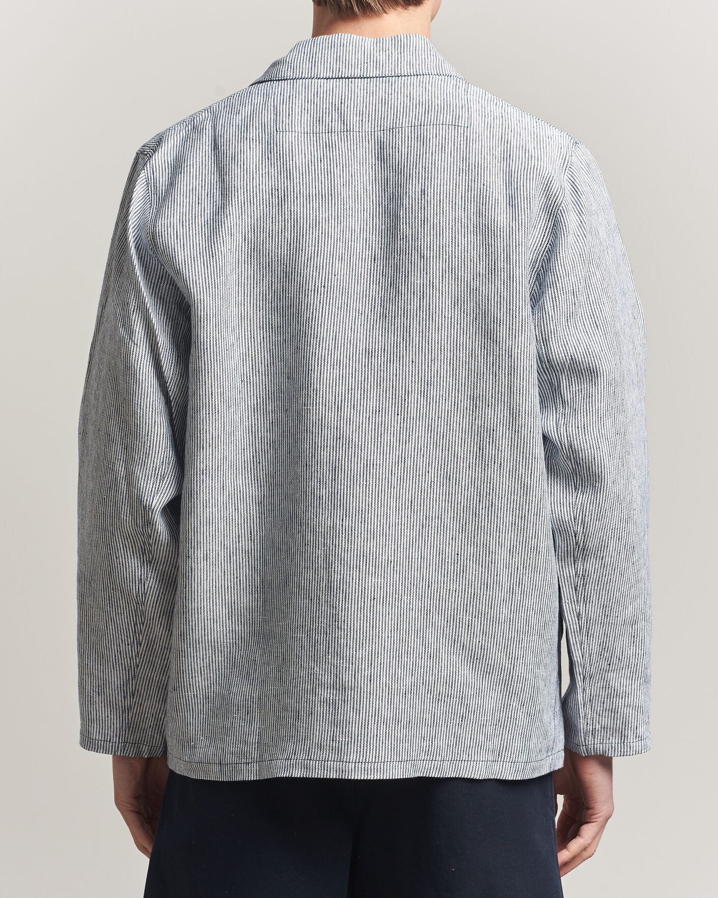 Heren | Overhemden | Peregrine | Windsor Linen Shacket Navy Stripe