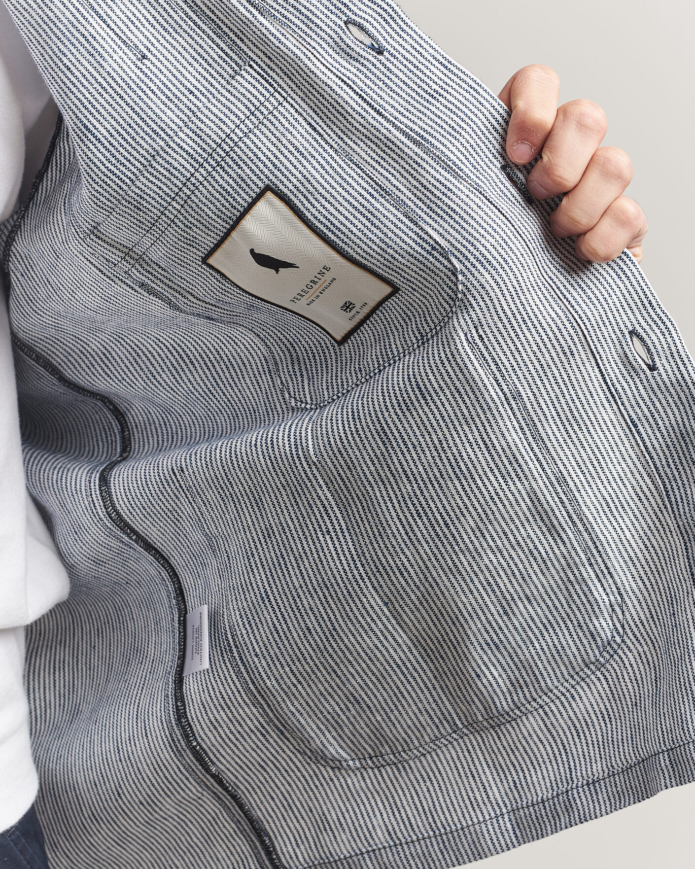 Heren | Overhemden | Peregrine | Windsor Linen Shacket Navy Stripe
