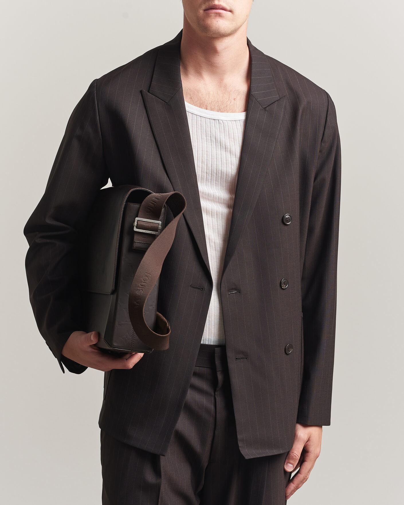 Heren | Blazers | NN07 | Jordin Pinstriped Double Breasted Blazer Dark Brown