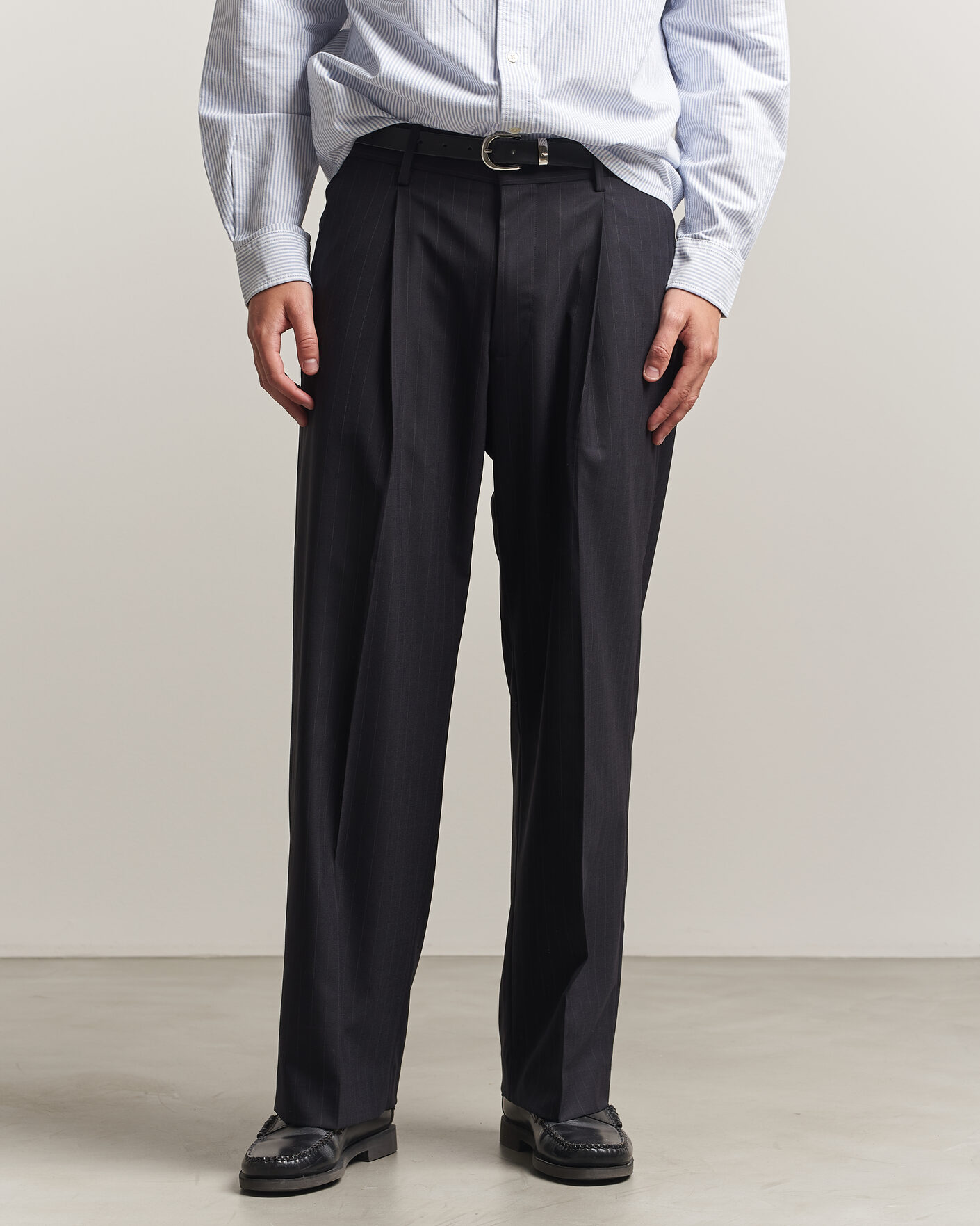 Heren | Broeken | NN07 | Kay Pinstriped Pleated Trousers Navy Blue