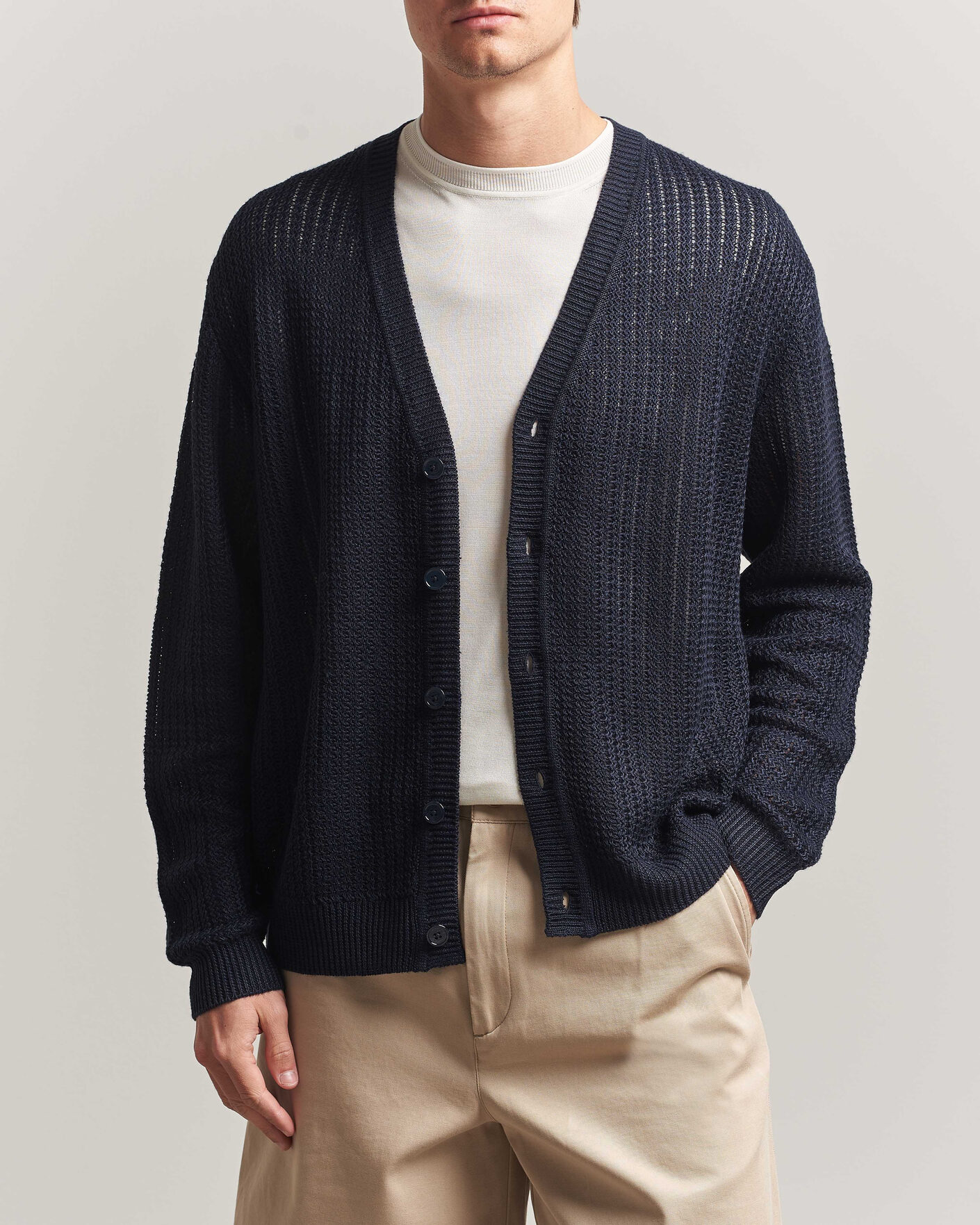 Heren | Truien | NN07 | Tim Linen Knitted Cardigan Navy Blue