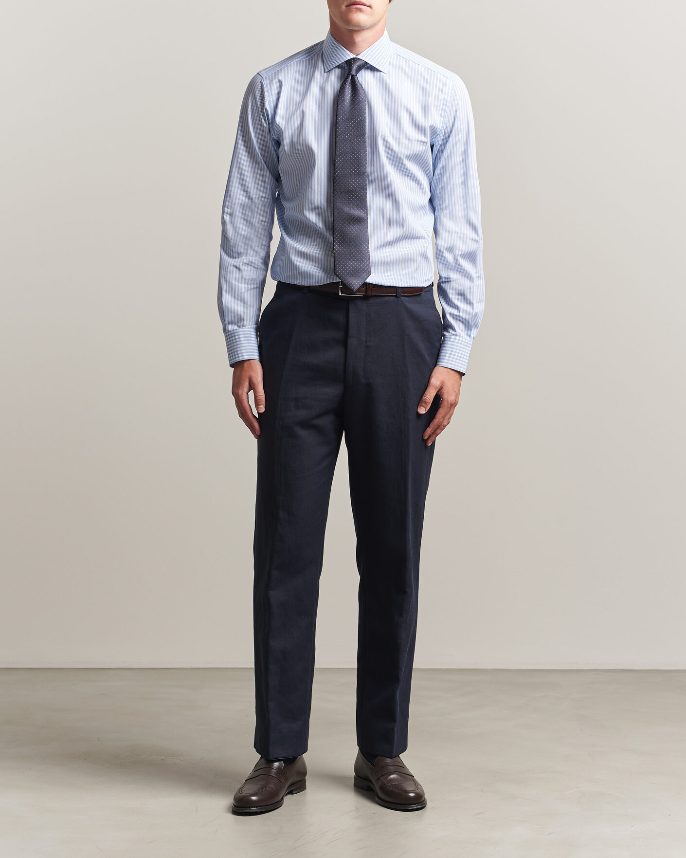 Heren | Overhemden | Brioni | Poplin Cotton Dress Shirt Light Blue Stripe