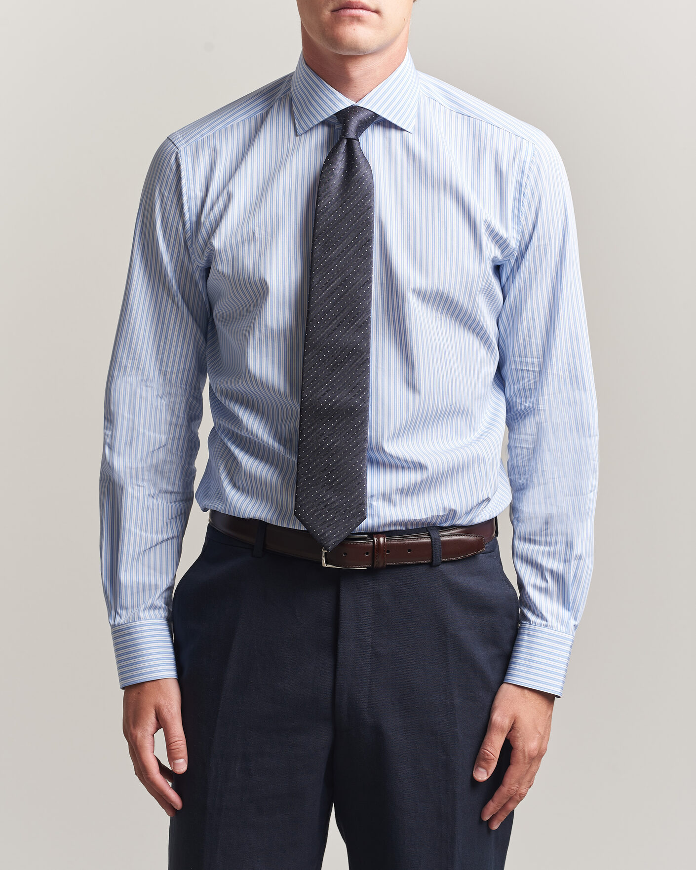 Heren | Overhemden | Brioni | Poplin Cotton Dress Shirt Light Blue Stripe
