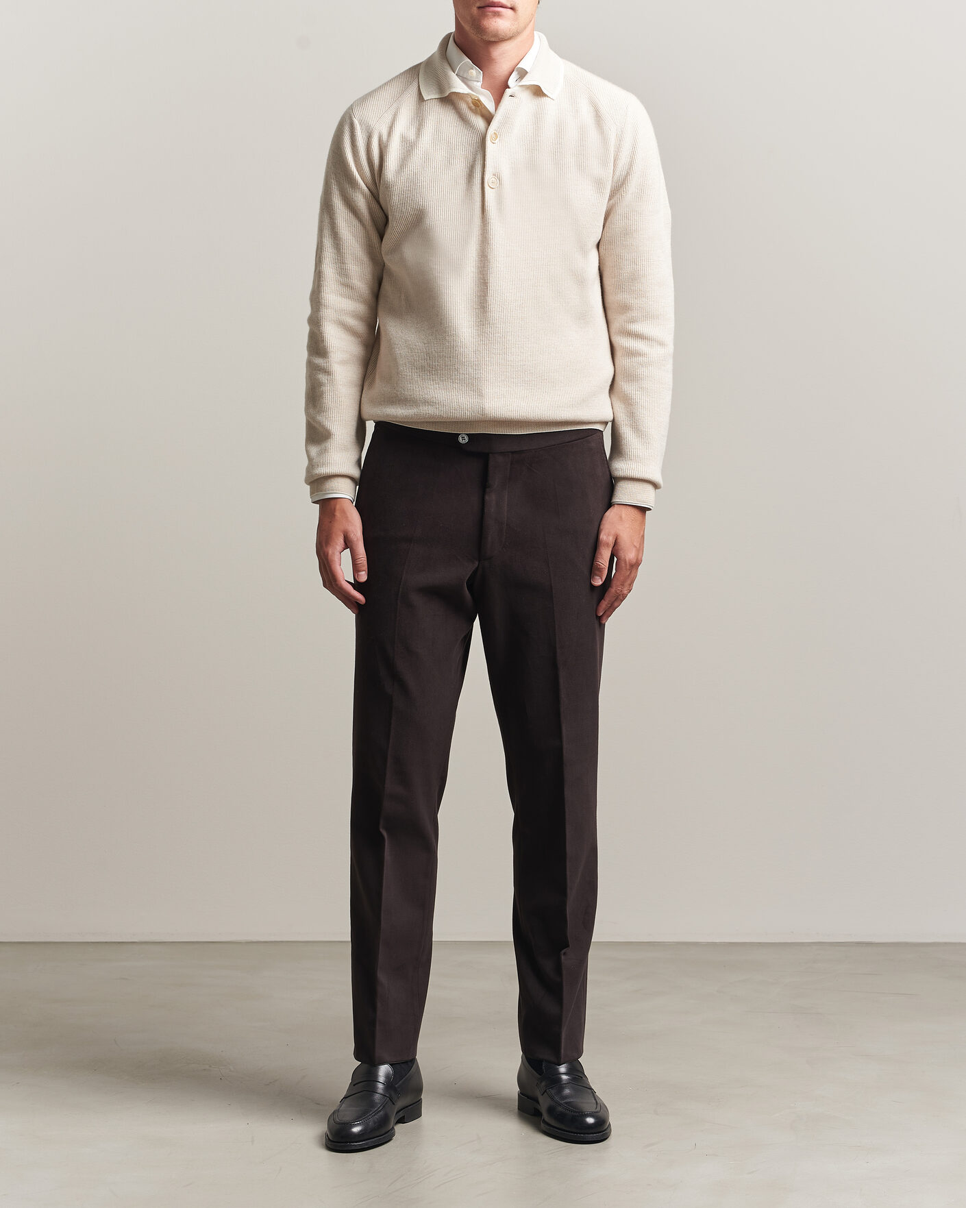 Heren | Truien | Brioni | Cashmere Rib Knitted Polo Light Beige