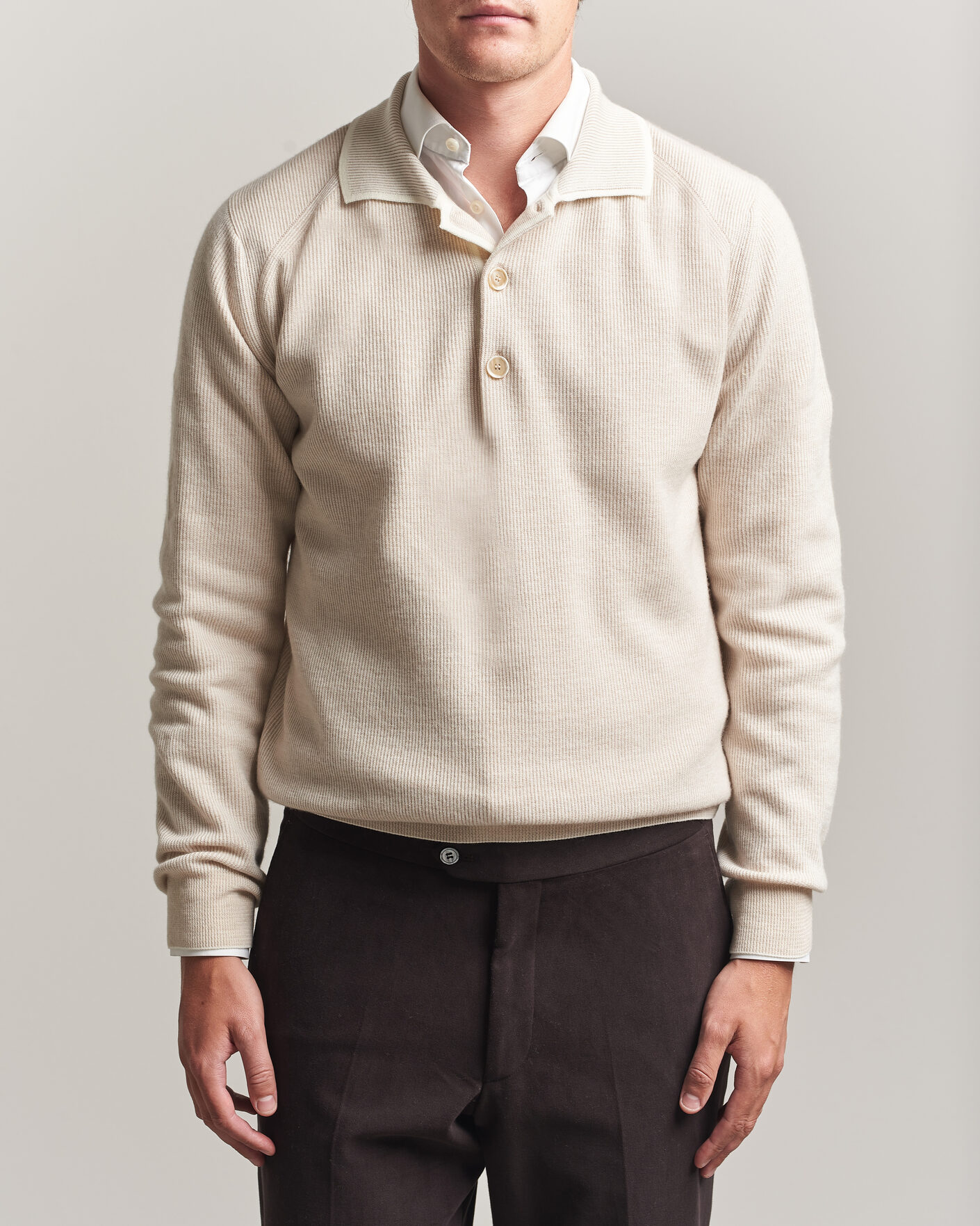 Heren | Truien | Brioni | Cashmere Rib Knitted Polo Light Beige