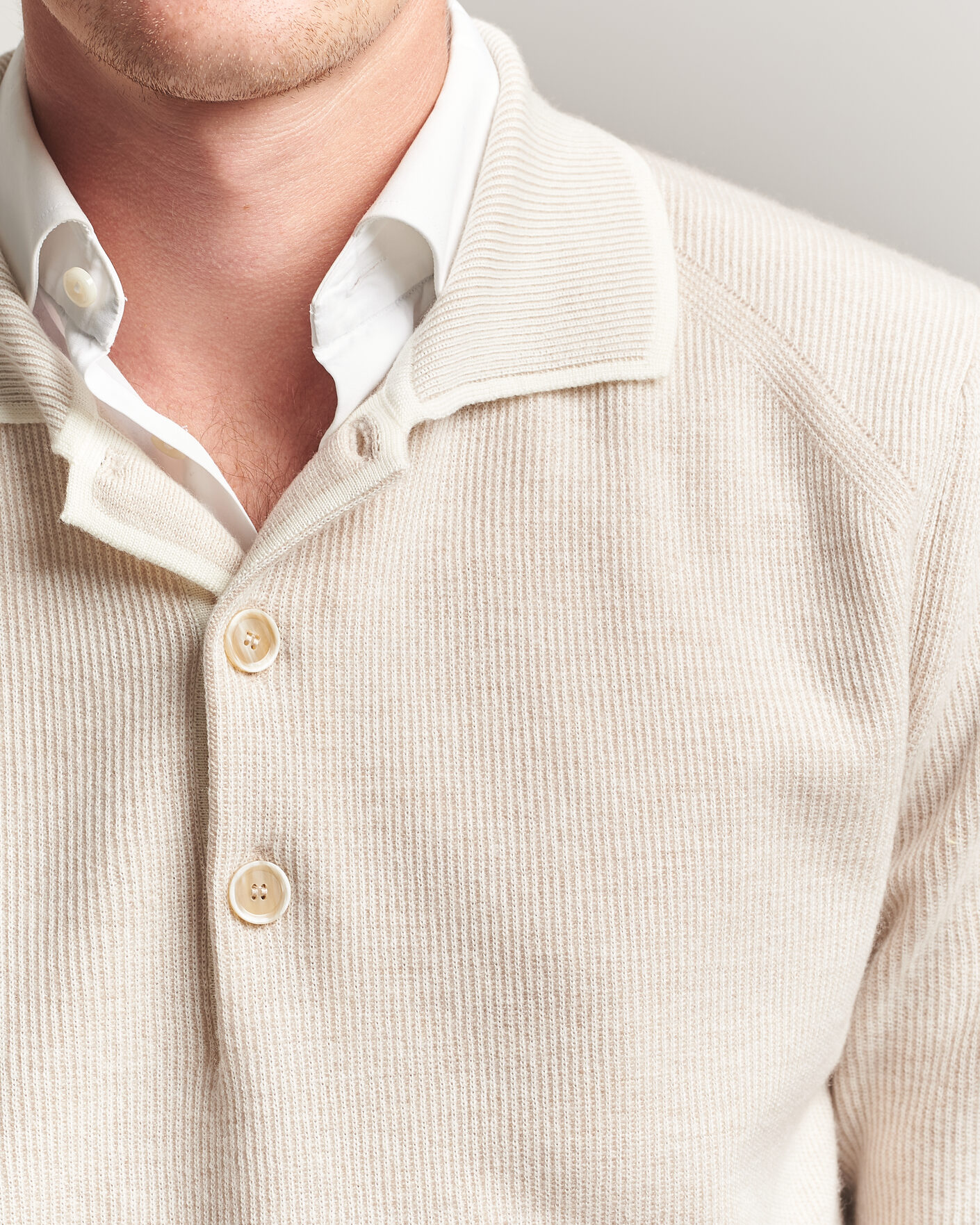 Heren | Truien | Brioni | Cashmere Rib Knitted Polo Light Beige