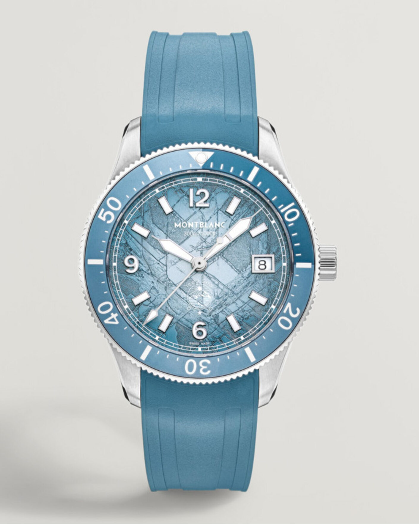 Heren | Montblanc Iced Sea Automatic Date 0 Oxygen Rubber Strap Light Blue | Montblanc | Iced Sea Automatic Date 0 Oxygen Rubber Strap Light Blue