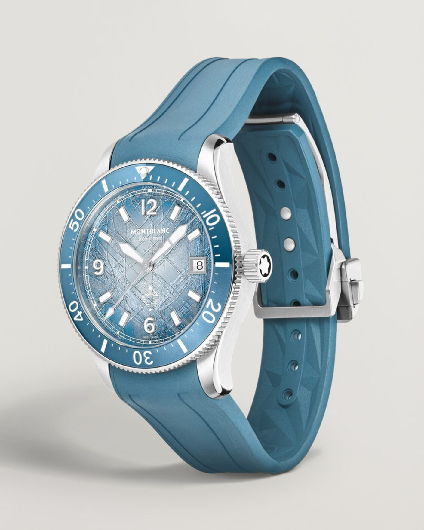 Heren | Montblanc Iced Sea Automatic Date 0 Oxygen Rubber Strap Light Blue | Montblanc | Iced Sea Automatic Date 0 Oxygen Rubber Strap Light Blue