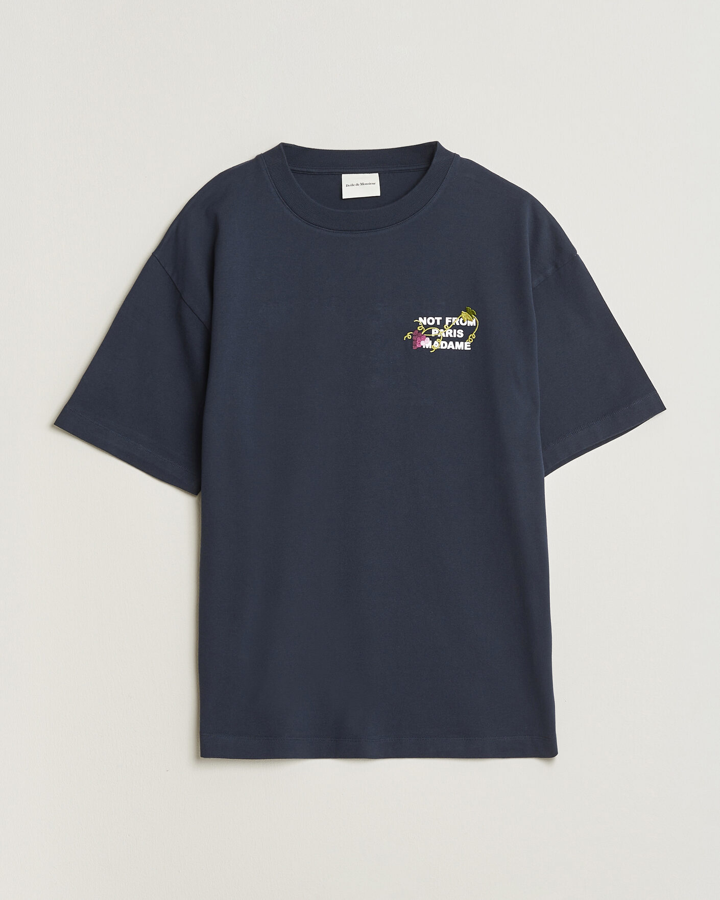 Heren | T-shirts | Drôle de Monsieur | Vine Embroidered Slogan T-Shirt Navy
