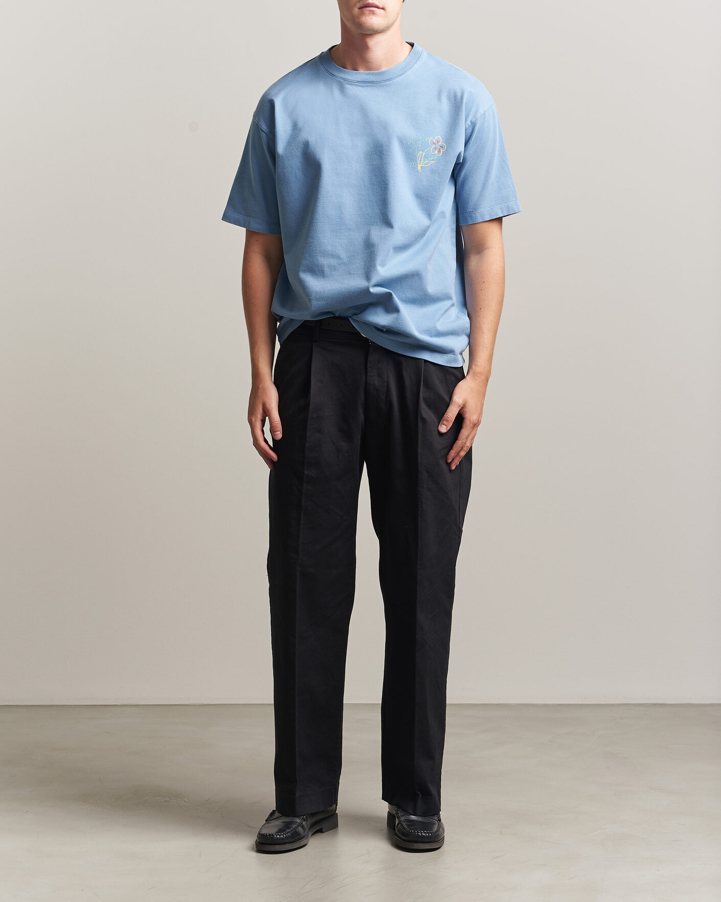 Heren | T-shirts | Drôle de Monsieur | Esquisse Slogan T-shirt Light Blue