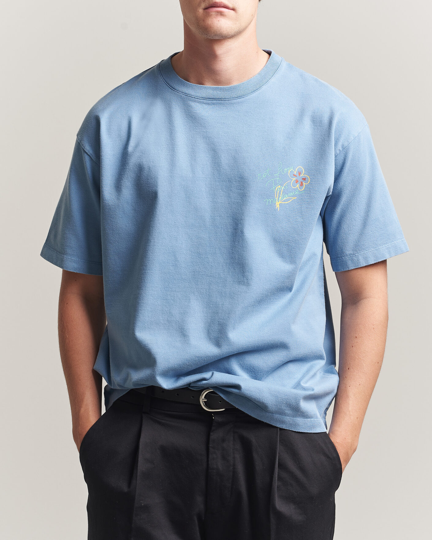 Heren | T-shirts | Drôle de Monsieur | Esquisse Slogan T-shirt Light Blue