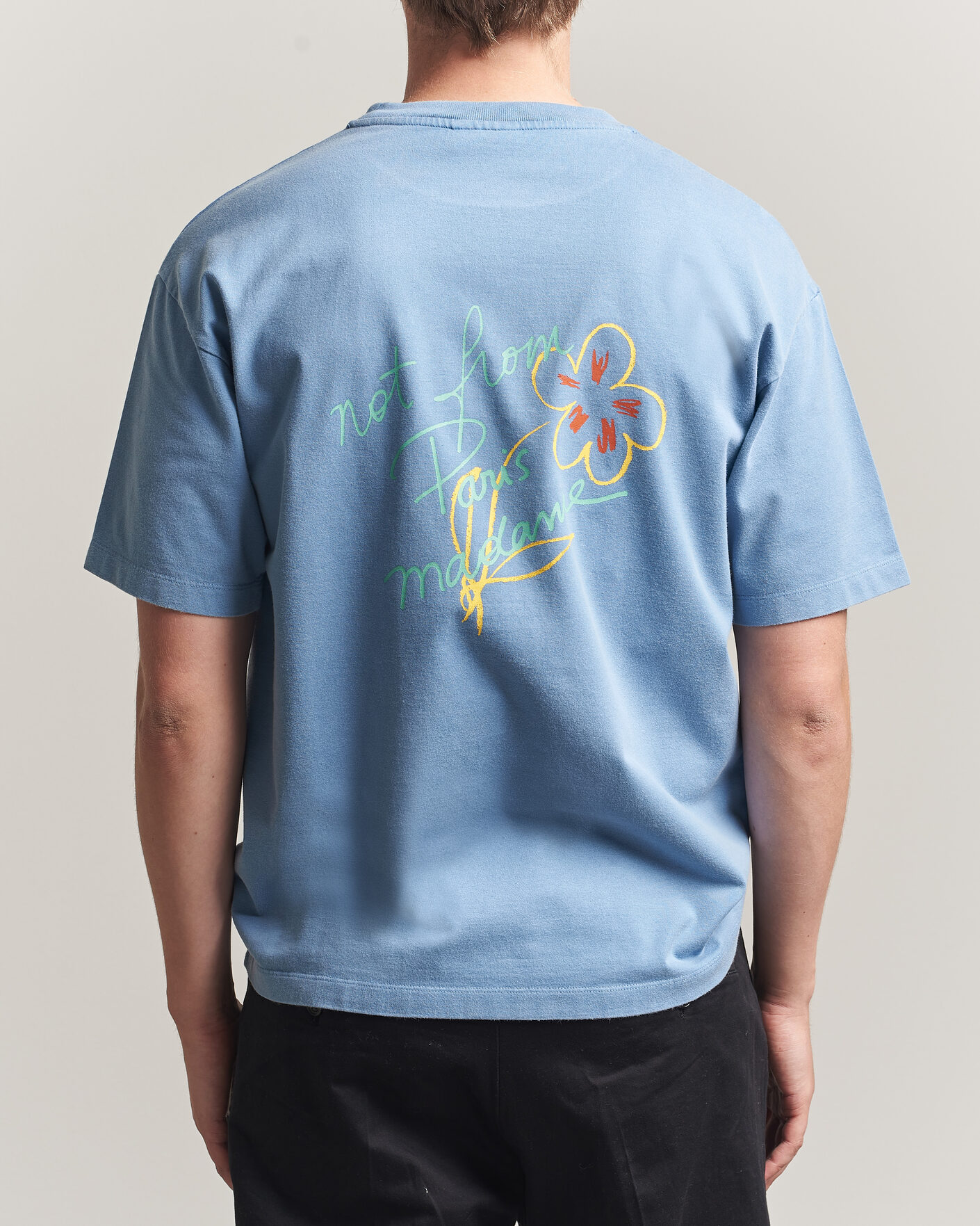Heren | T-shirts | Drôle de Monsieur | Esquisse Slogan T-shirt Light Blue