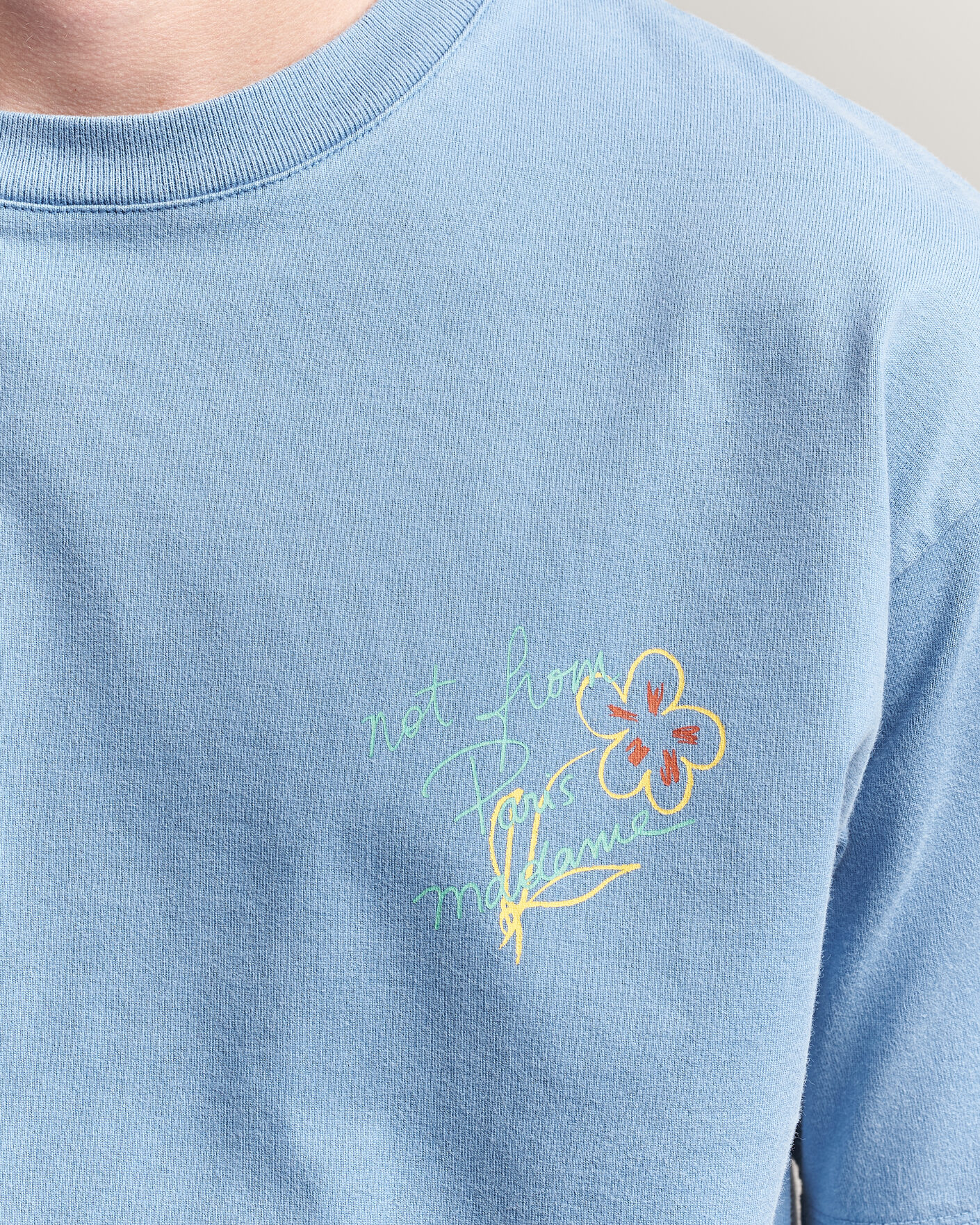 Heren | T-shirts | Drôle de Monsieur | Esquisse Slogan T-shirt Light Blue