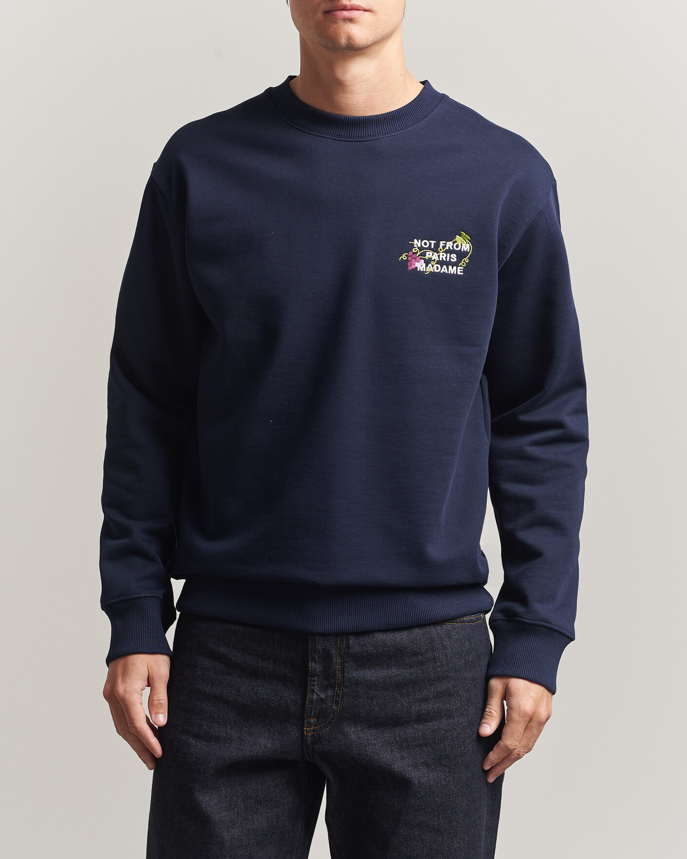 Heren | Truien | Drôle de Monsieur | Vine Embroidered Slogan Sweatshirt Navy