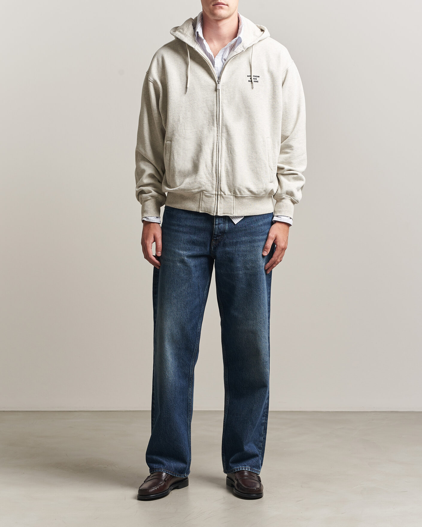Heren | Truien | Drôle de Monsieur | Slogan Full Zip Hoodie Grey