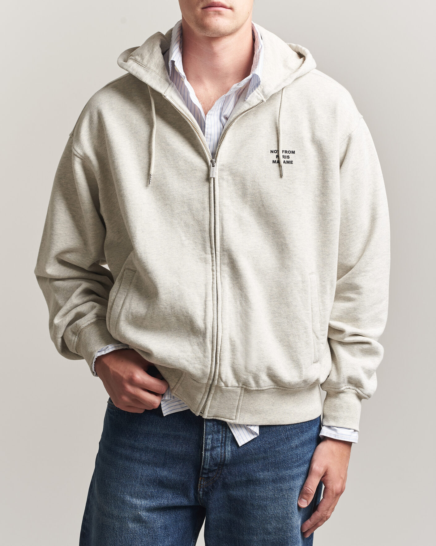 Heren | Truien | Drôle de Monsieur | Slogan Full Zip Hoodie Grey