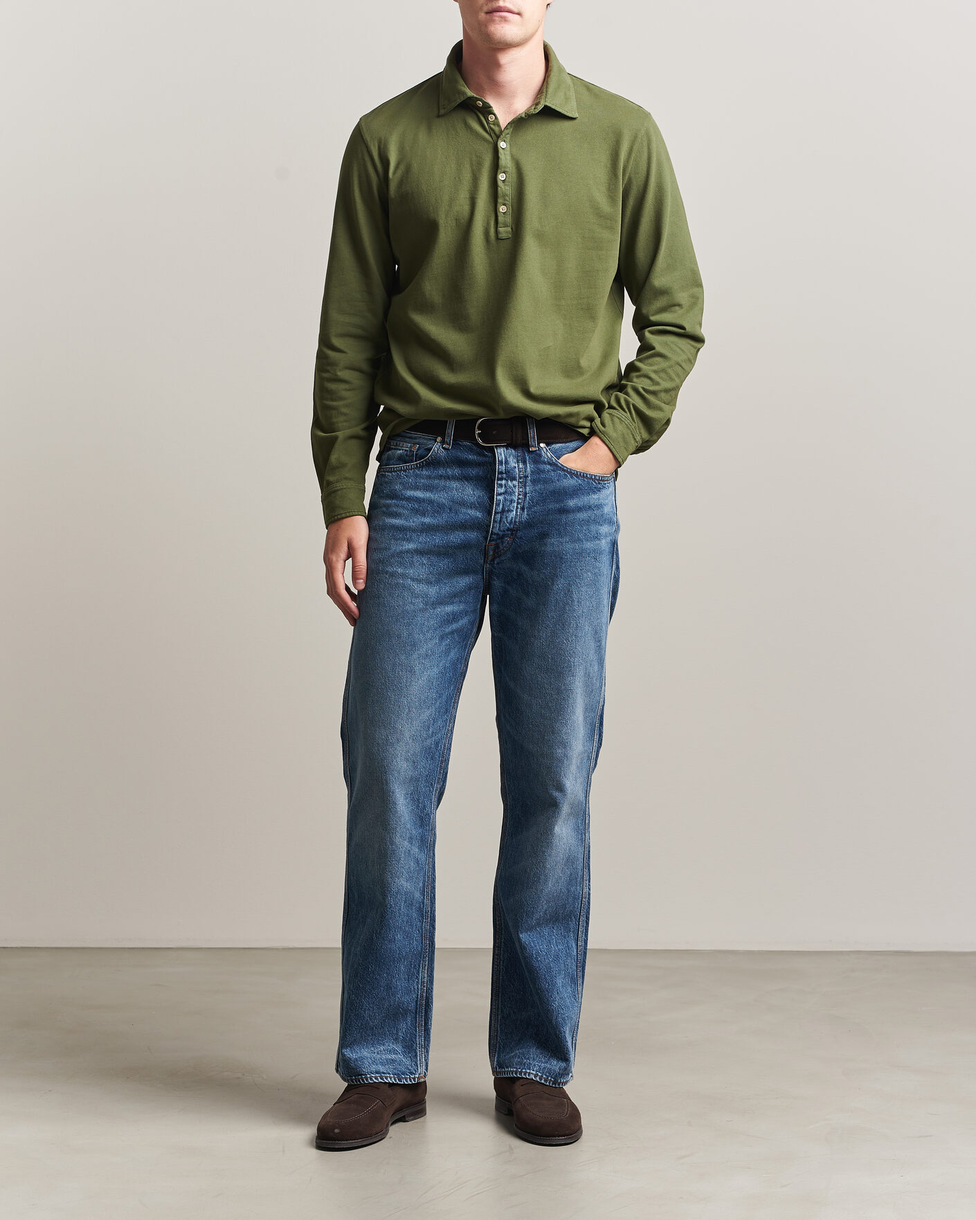 Heren | Polo's | Massimo Alba | Raya Long Sleeve Polo Moss Green