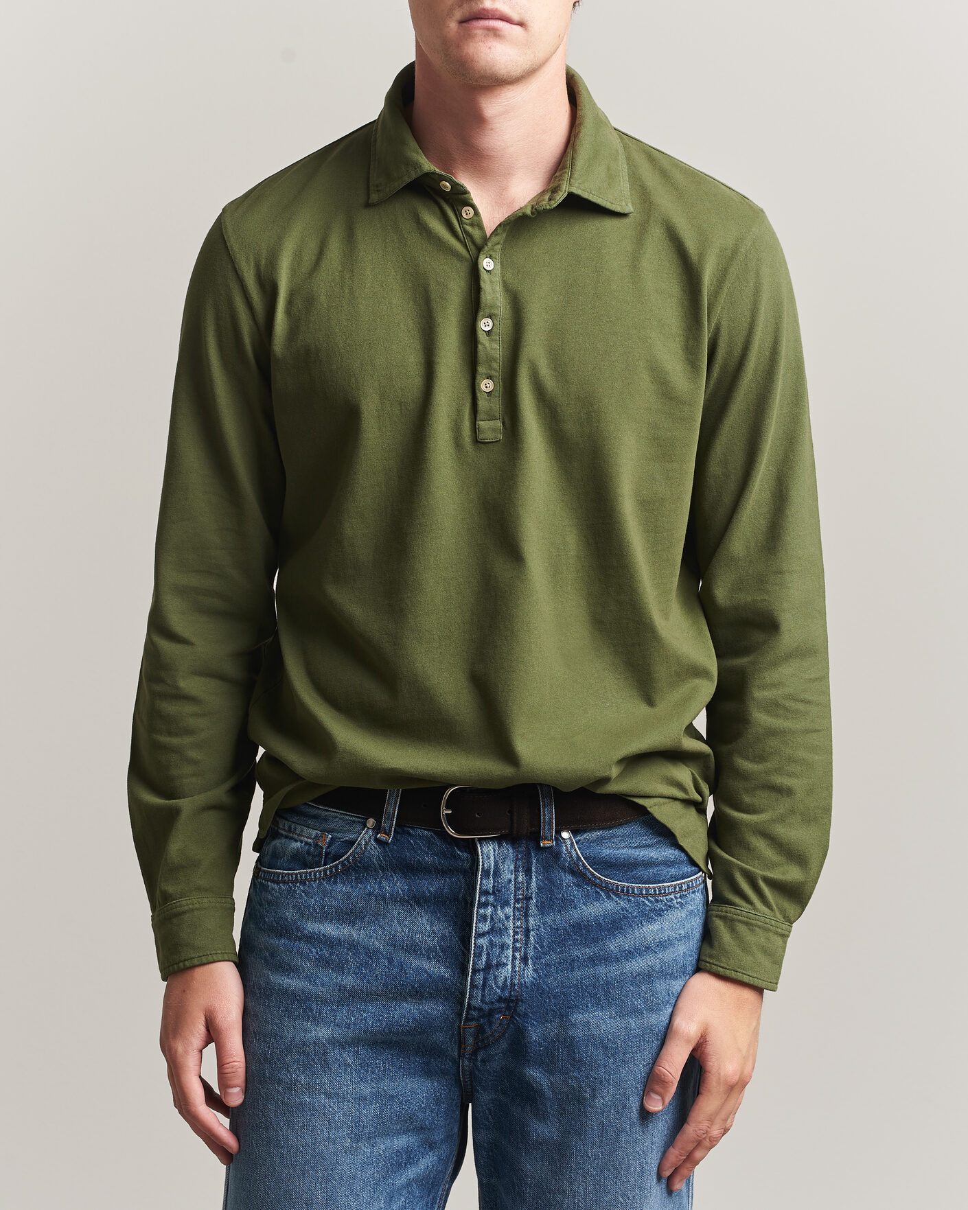 Heren | Polo's | Massimo Alba | Raya Long Sleeve Polo Moss Green