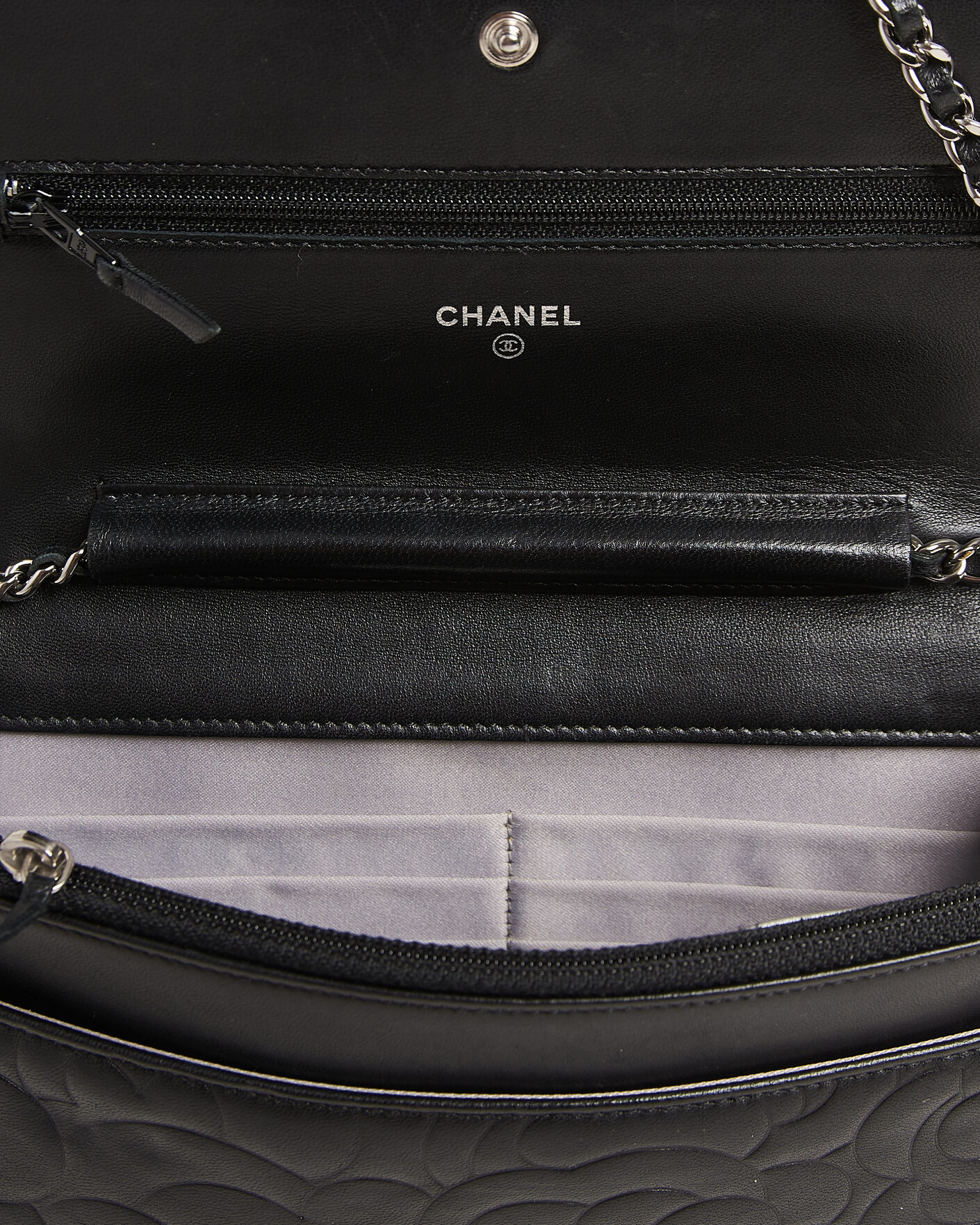 Heren | Pre-Owned & Vintage Bags | Chanel Pre-Owned | Wallet On Chain Camelia Lambskin Black