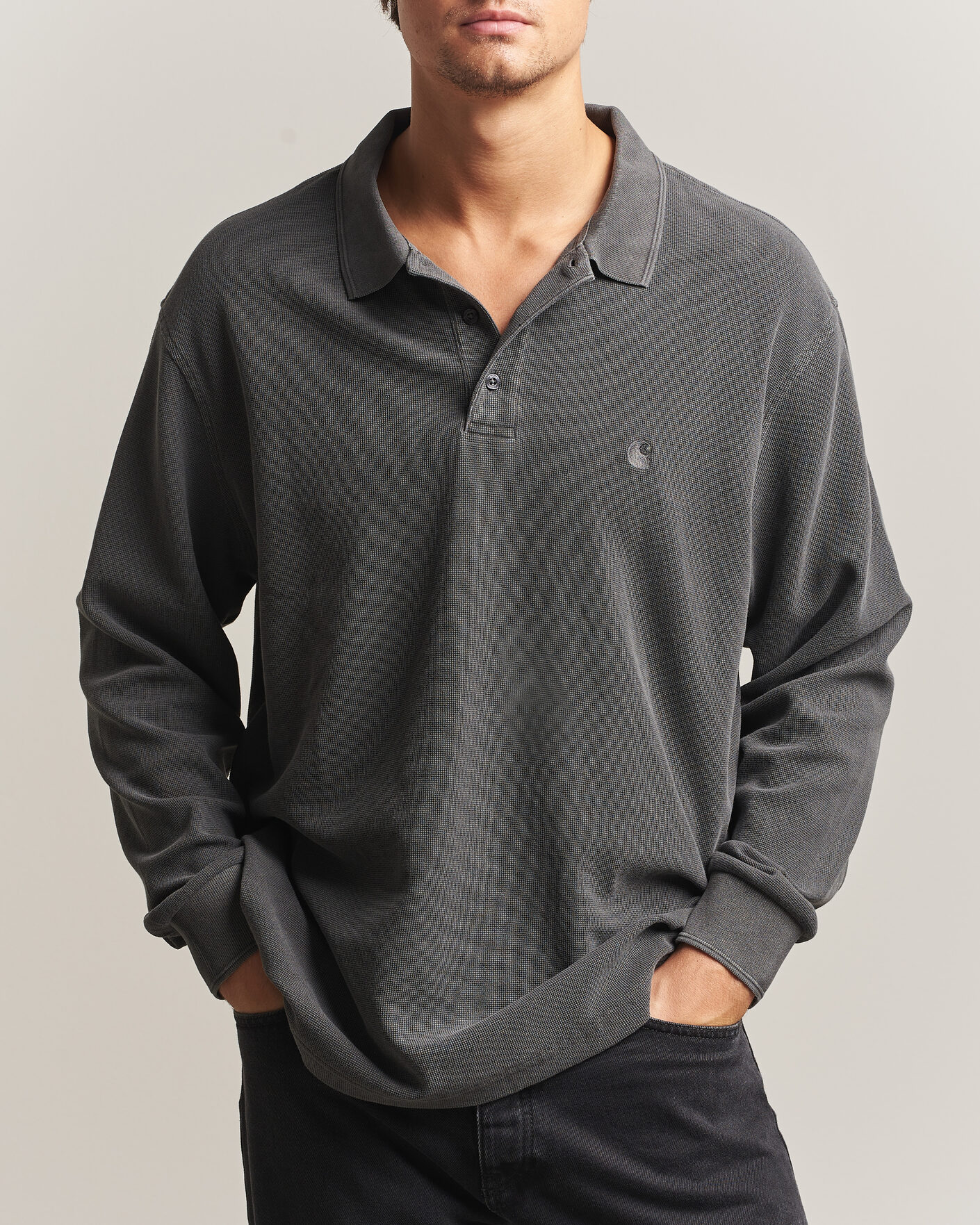 Heren | Truien | Carhartt WIP | Long Sleeve Waffle Rugby Shirt Black