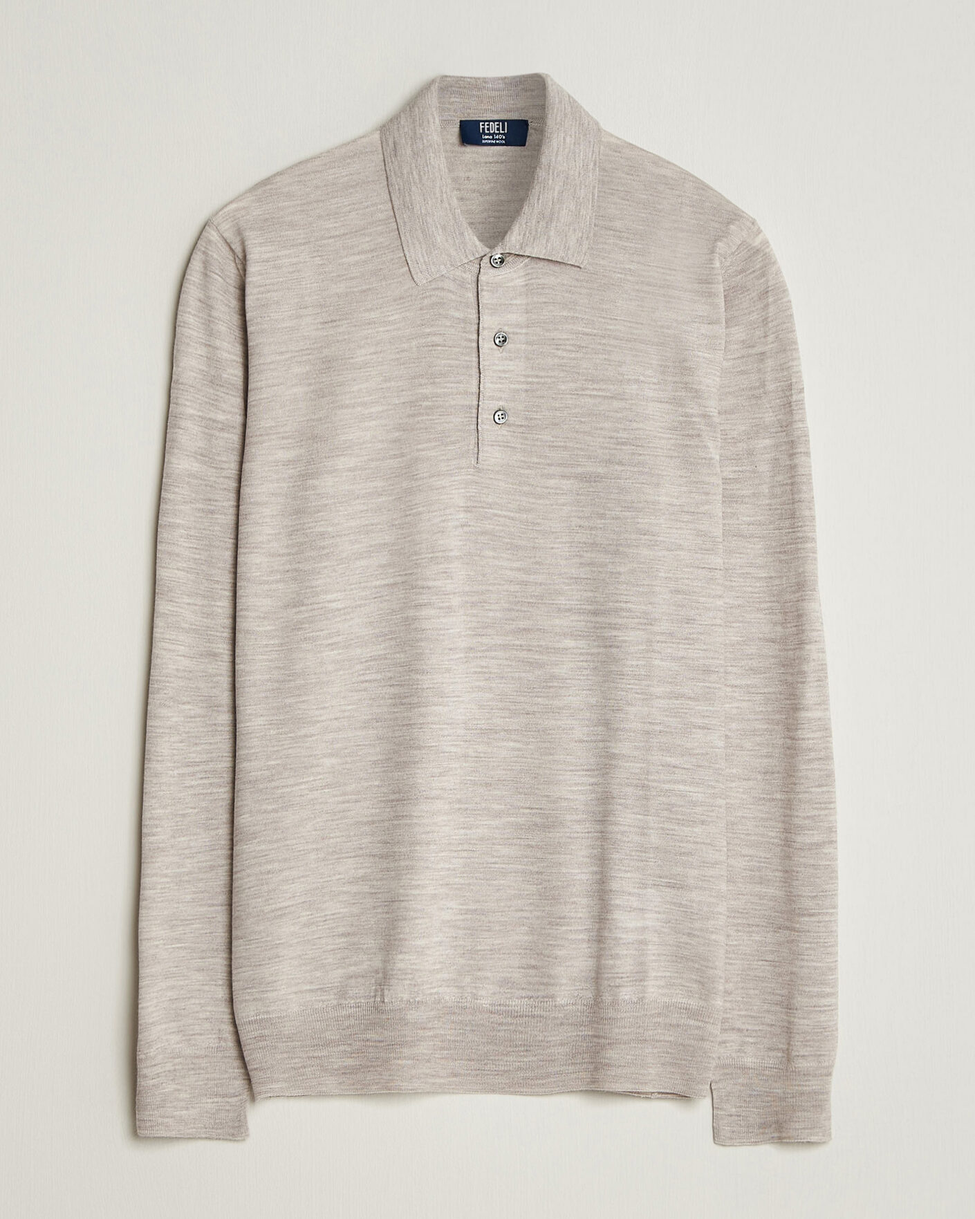 Heren | Truien | Fedeli | 140s Fine Wool Long Sleeve Polo Beige Melange