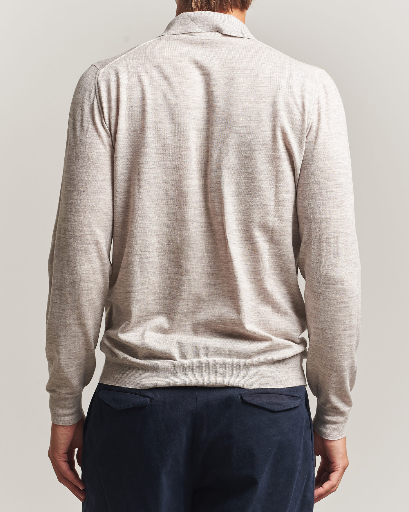 Heren | Truien | Fedeli | 140s Fine Wool Long Sleeve Polo Beige Melange