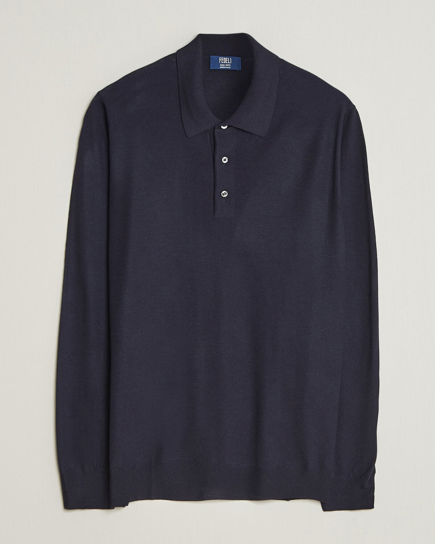Heren | Truien | Fedeli | 140s Fine Wool Long Sleeve Polo Navy