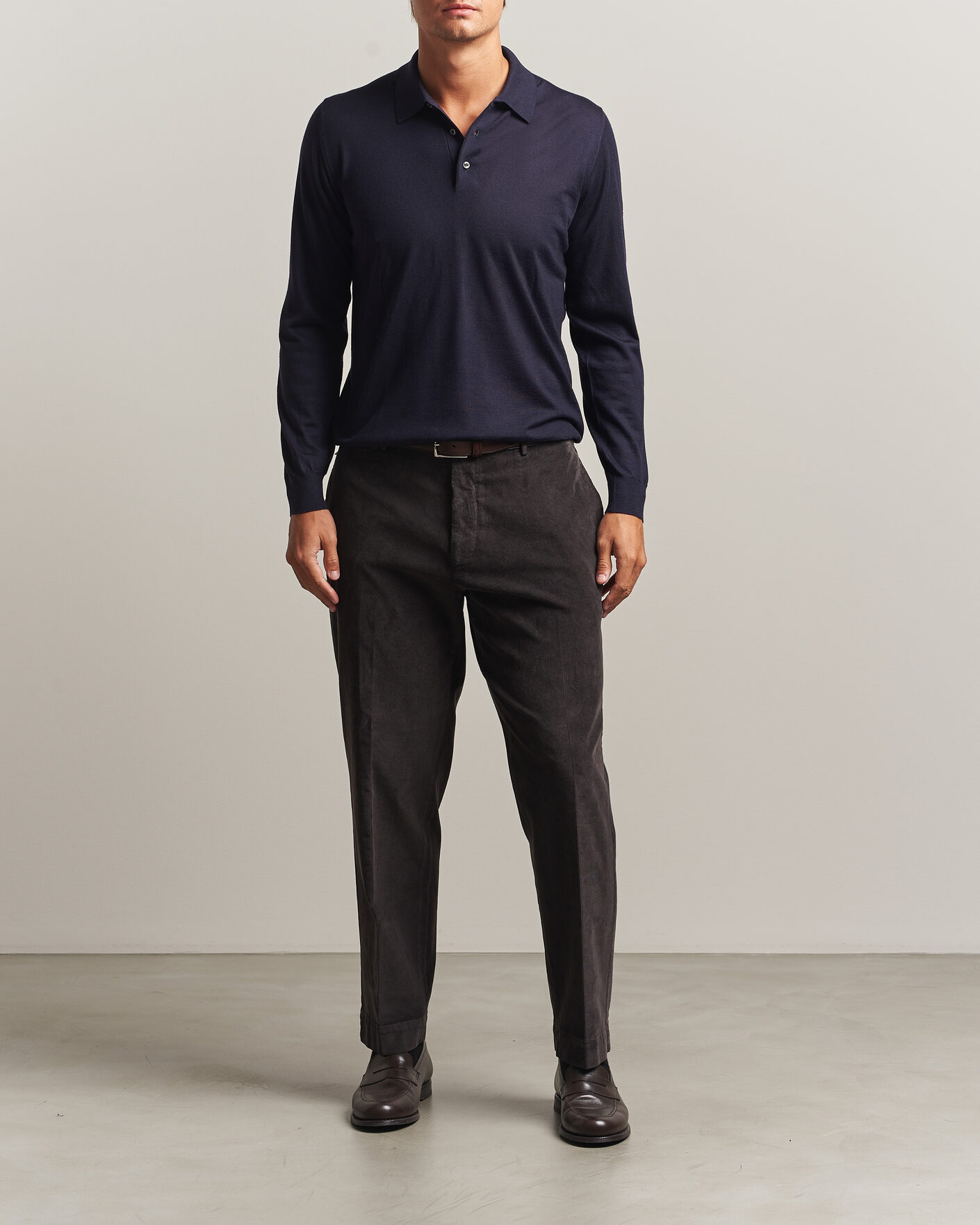 Heren | Truien | Fedeli | 140s Fine Wool Long Sleeve Polo Navy