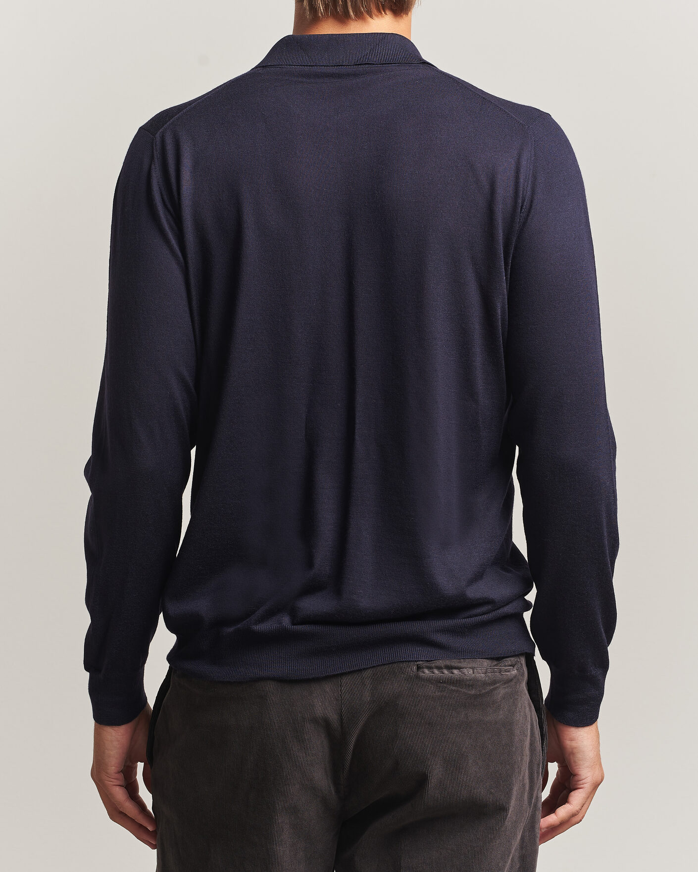 Heren | Truien | Fedeli | 140s Fine Wool Long Sleeve Polo Navy