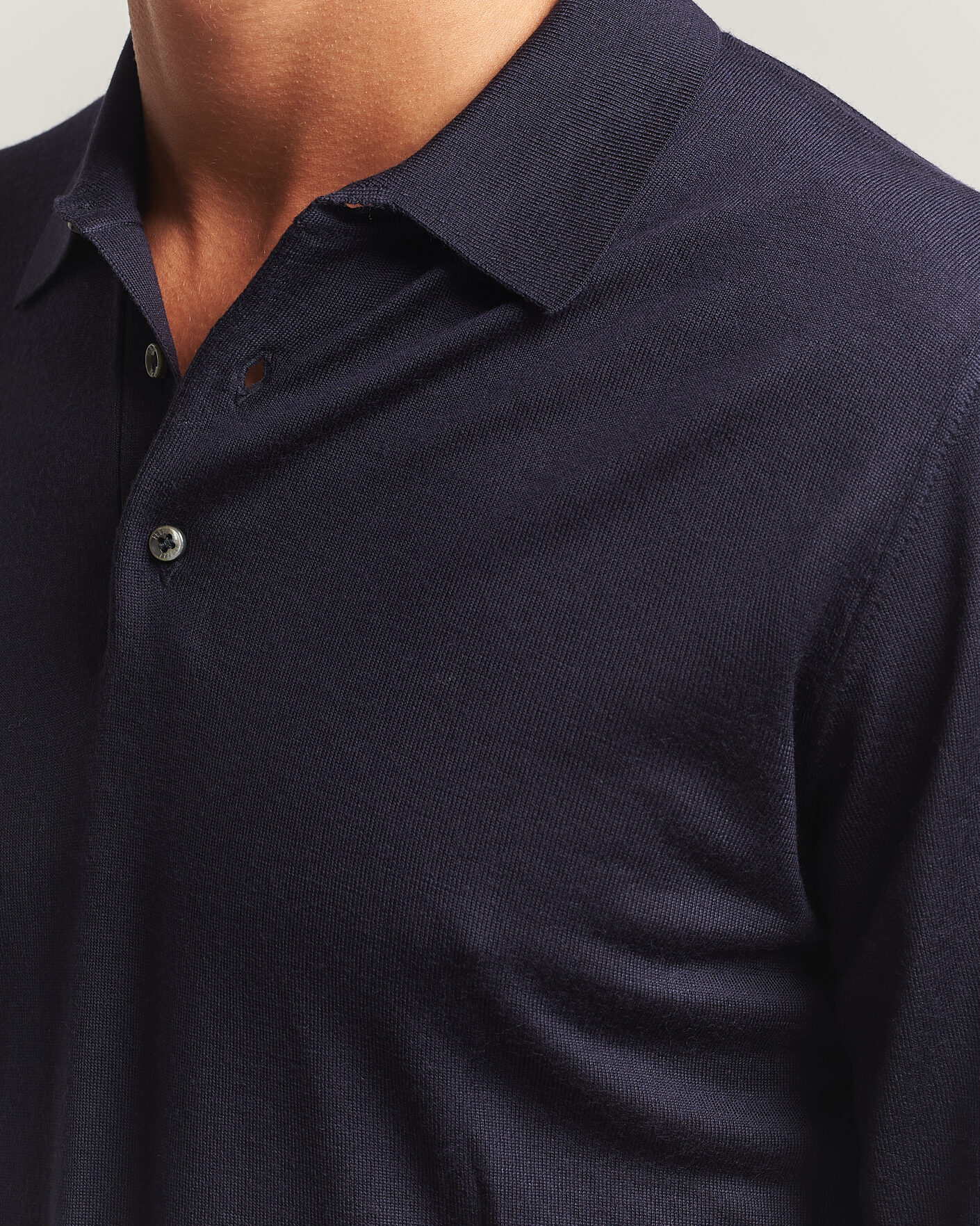 Heren | Truien | Fedeli | 140s Fine Wool Long Sleeve Polo Navy