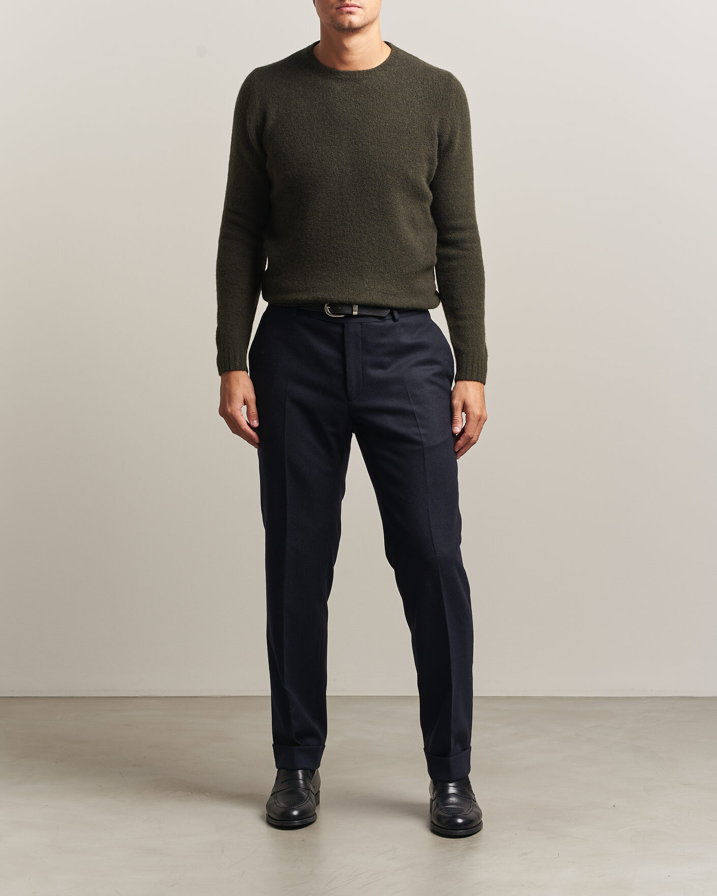Heren | Truien | Fedeli | Cashmere Blend Boucle Sweater Forest Green