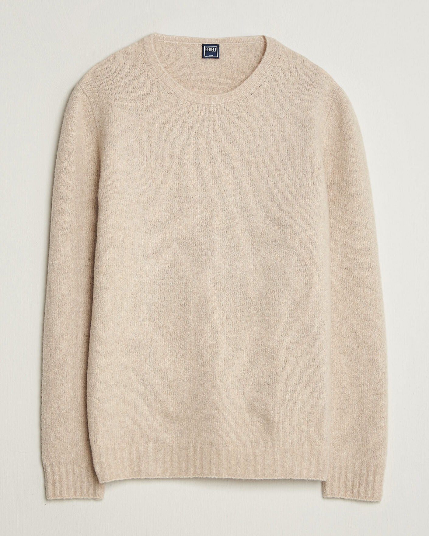 Heren | Truien | Fedeli | Cashmere Blend Boucle Sweater Light Grey