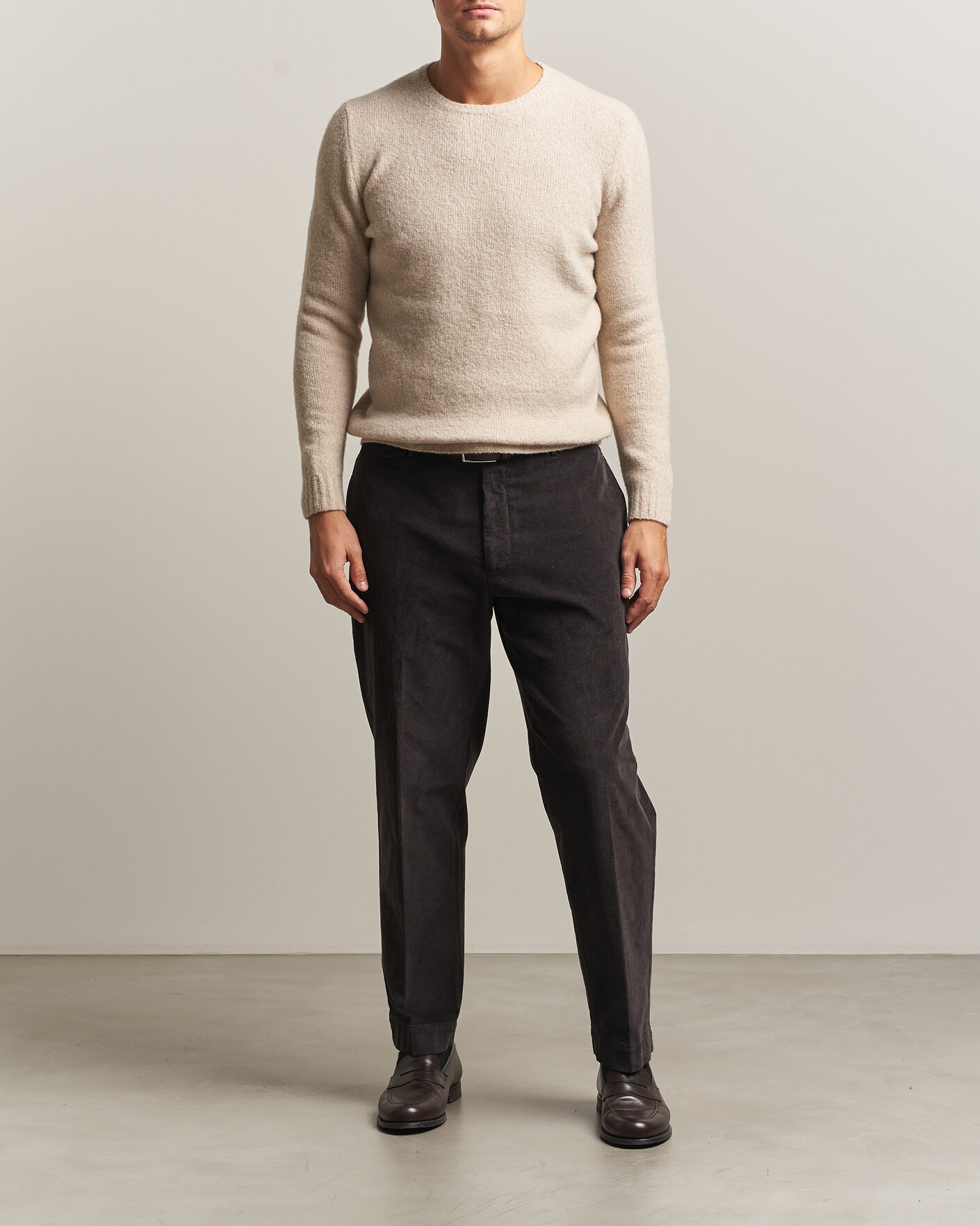 Heren | Truien | Fedeli | Cashmere Blend Boucle Sweater Light Grey