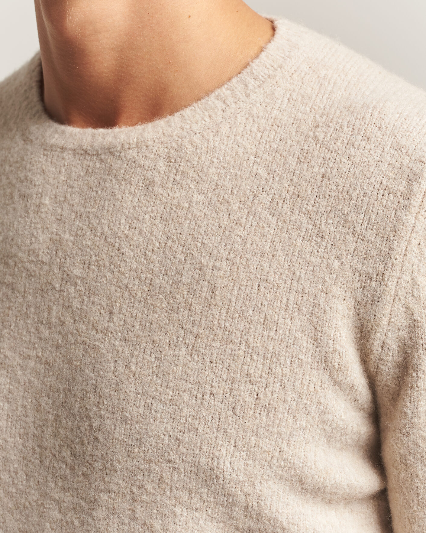 Heren | Truien | Fedeli | Cashmere Blend Boucle Sweater Light Grey