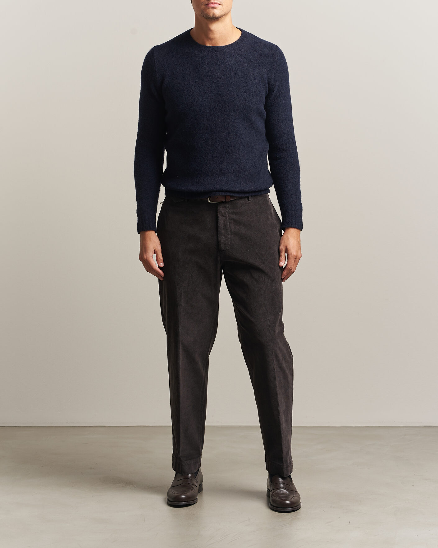 Heren | Truien | Fedeli | Cashmere Blend Boucle Sweater Navy