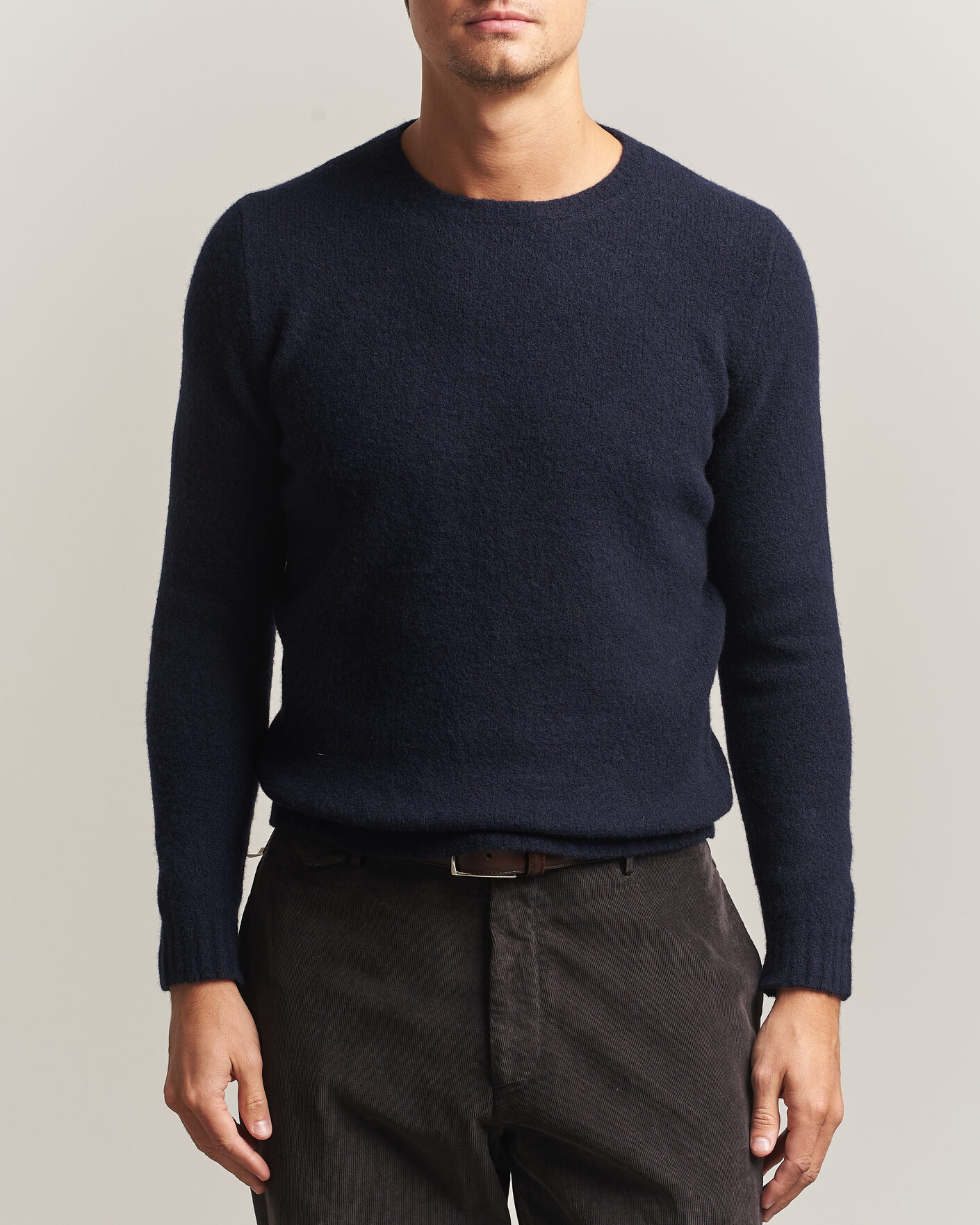 Heren | Truien | Fedeli | Cashmere Blend Boucle Sweater Navy