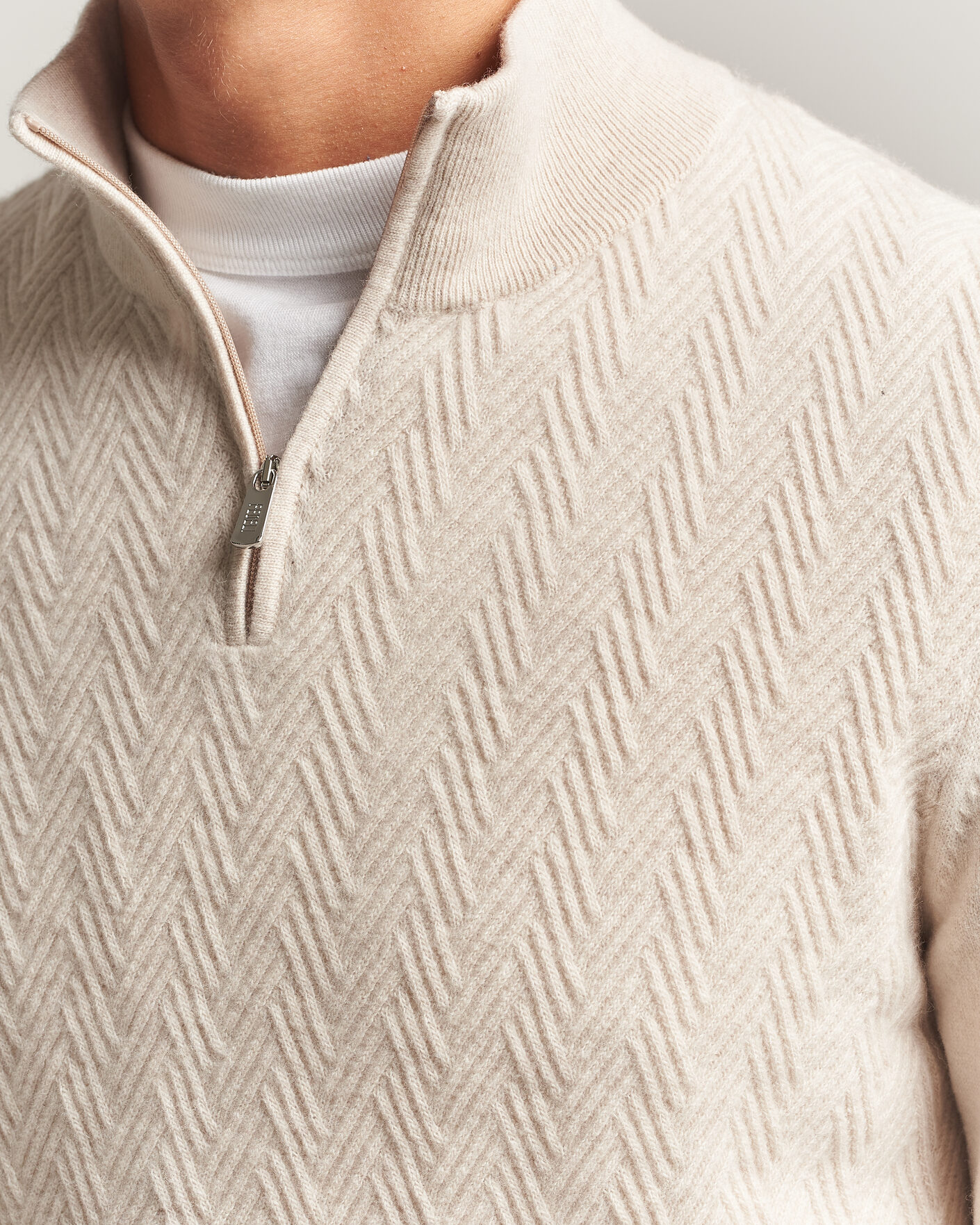 Heren | Truien | Fedeli | Wool/Cashmere Chevron Half Zip Light Beige