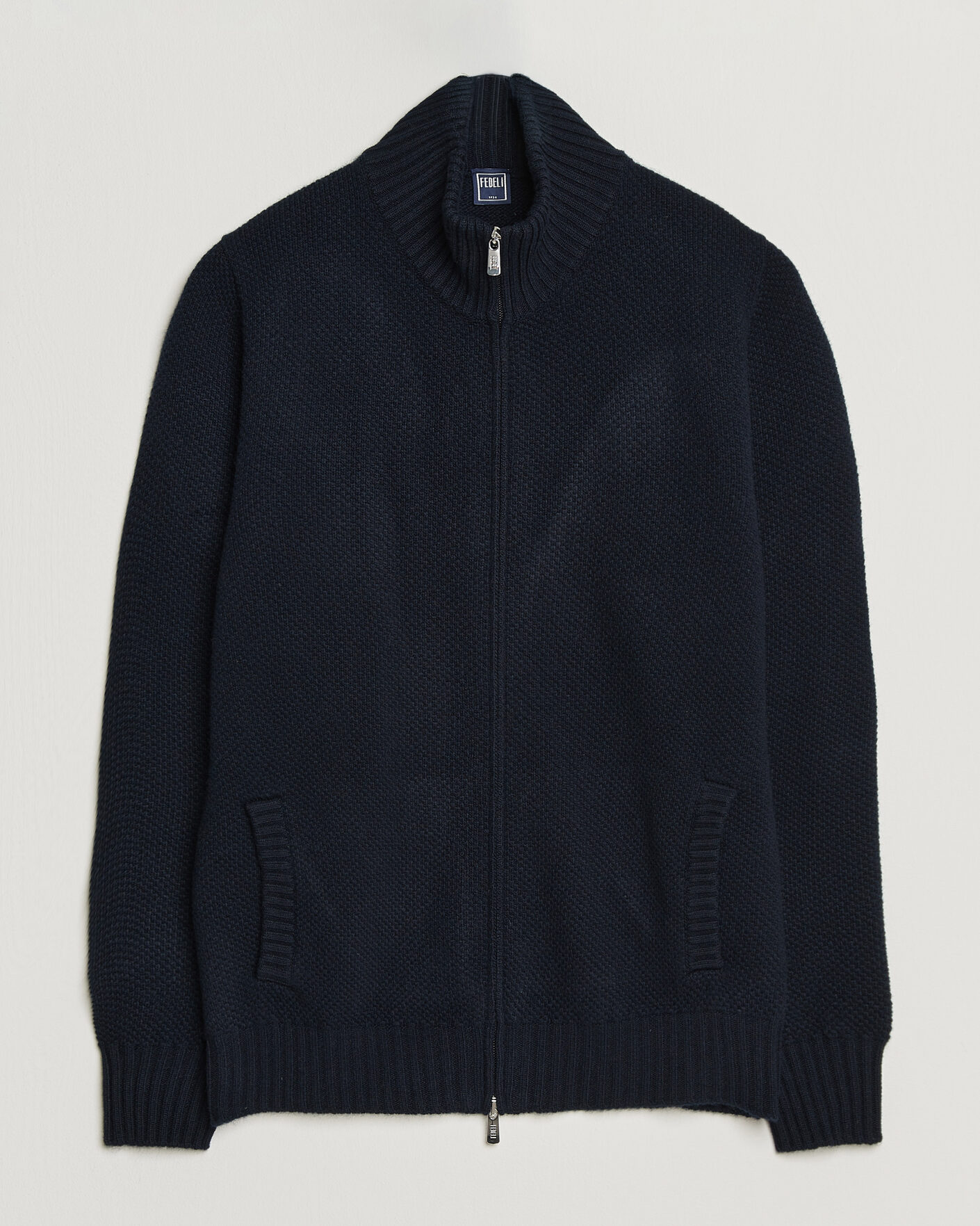 Heren | Truien | Fedeli | Wool/Cashmere Honeycomb Full Zip Navy