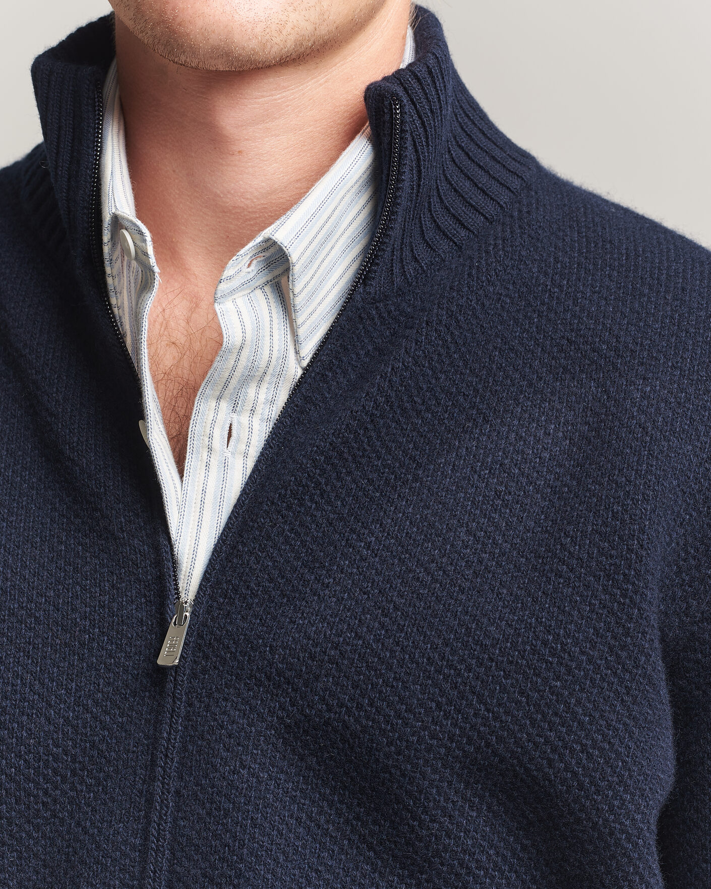 Heren | Truien | Fedeli | Wool/Cashmere Honeycomb Full Zip Navy
