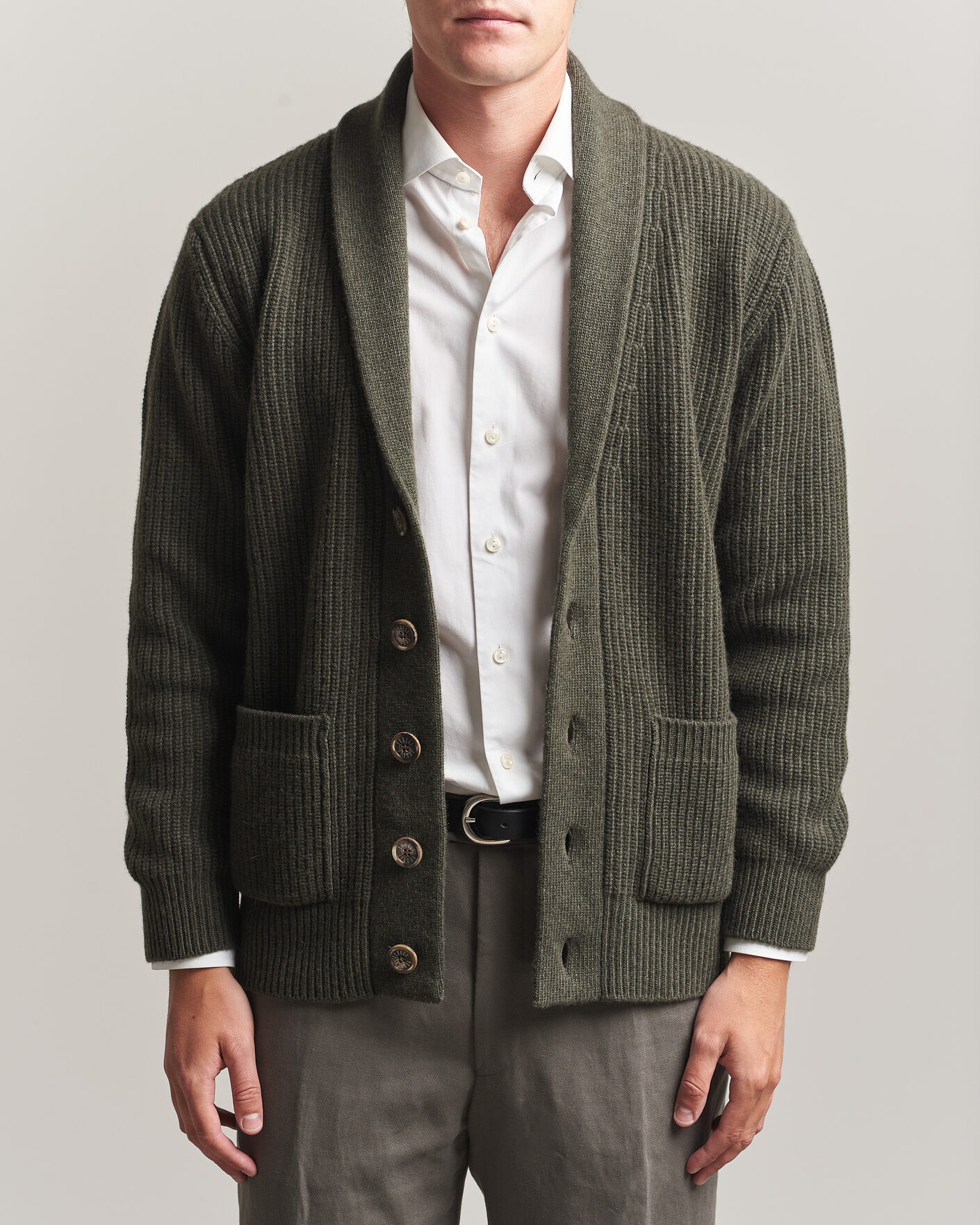 Heren | Truien | Fedeli | Wool/Cashmere Shawl Cardigan Forest Green
