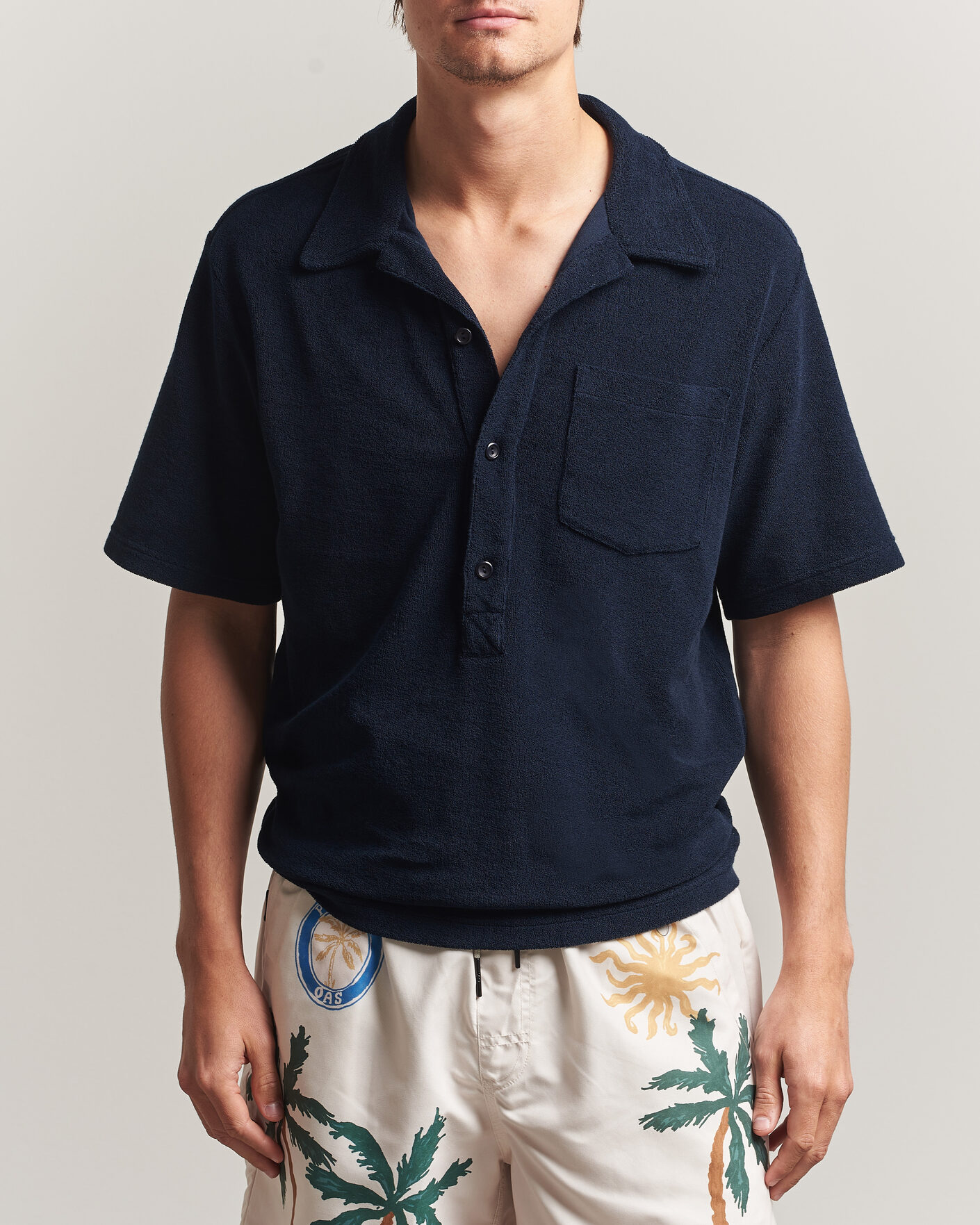 Heren | Polo's | OAS | Novo Regular Fit Terry Polo Dark Blue