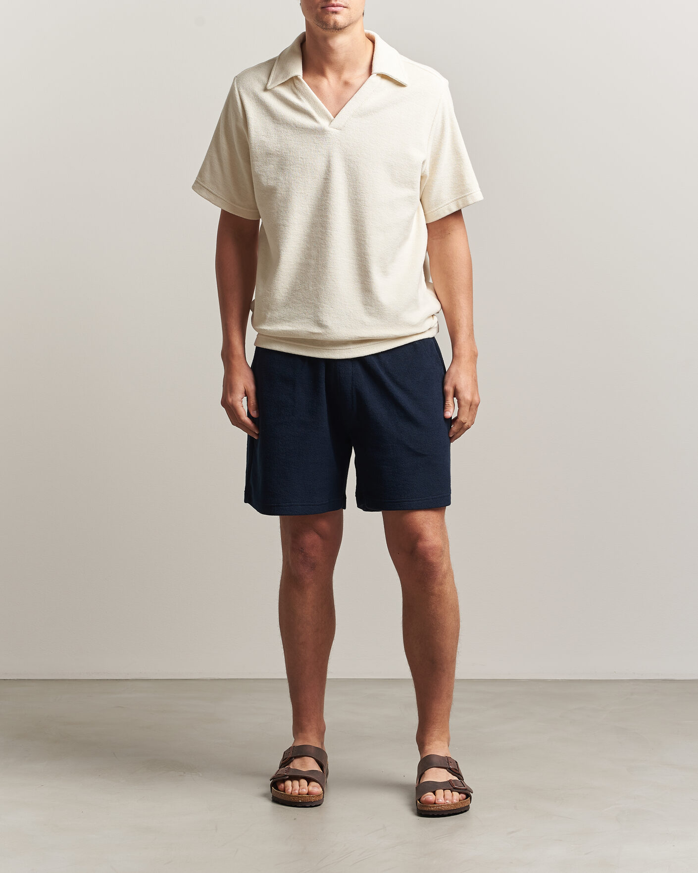 Heren | Polo's | OAS | Serif Regular Fit Terry Open Collar Polo Ecru