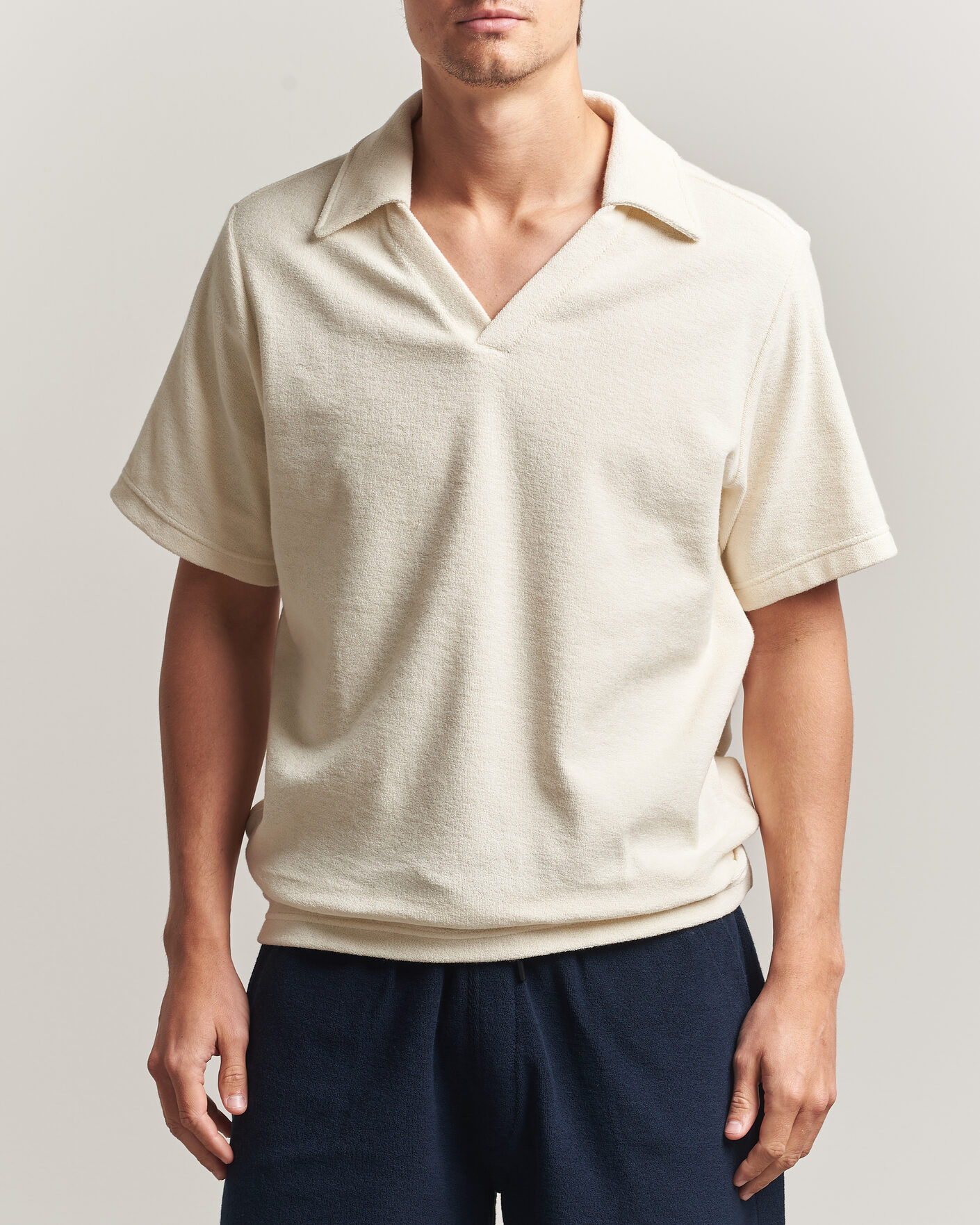 Heren | Polo's | OAS | Serif Regular Fit Terry Open Collar Polo Ecru