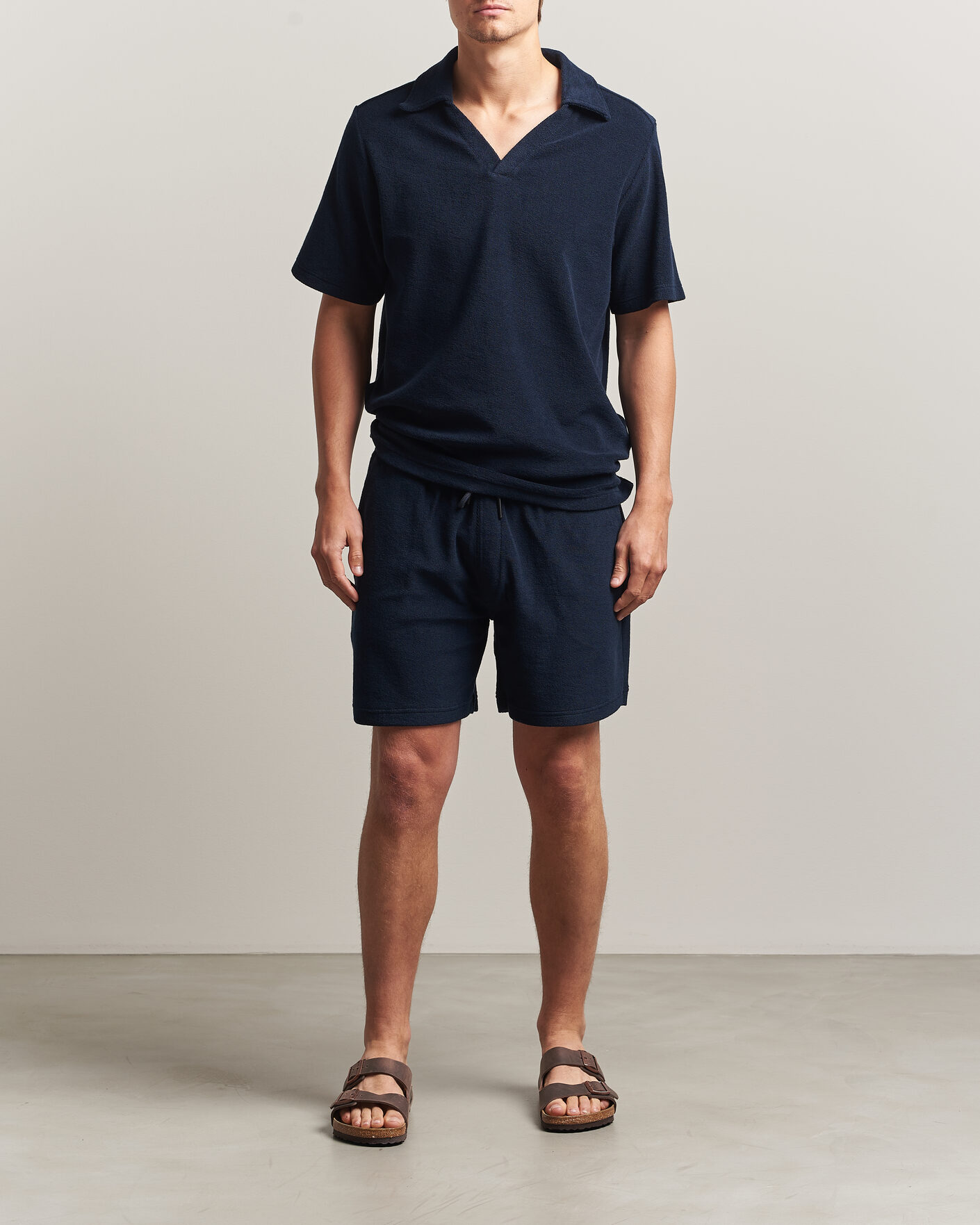 Heren | Polo's | OAS | Serif Regular Fit Terry Open Collar Polo Dark Blue